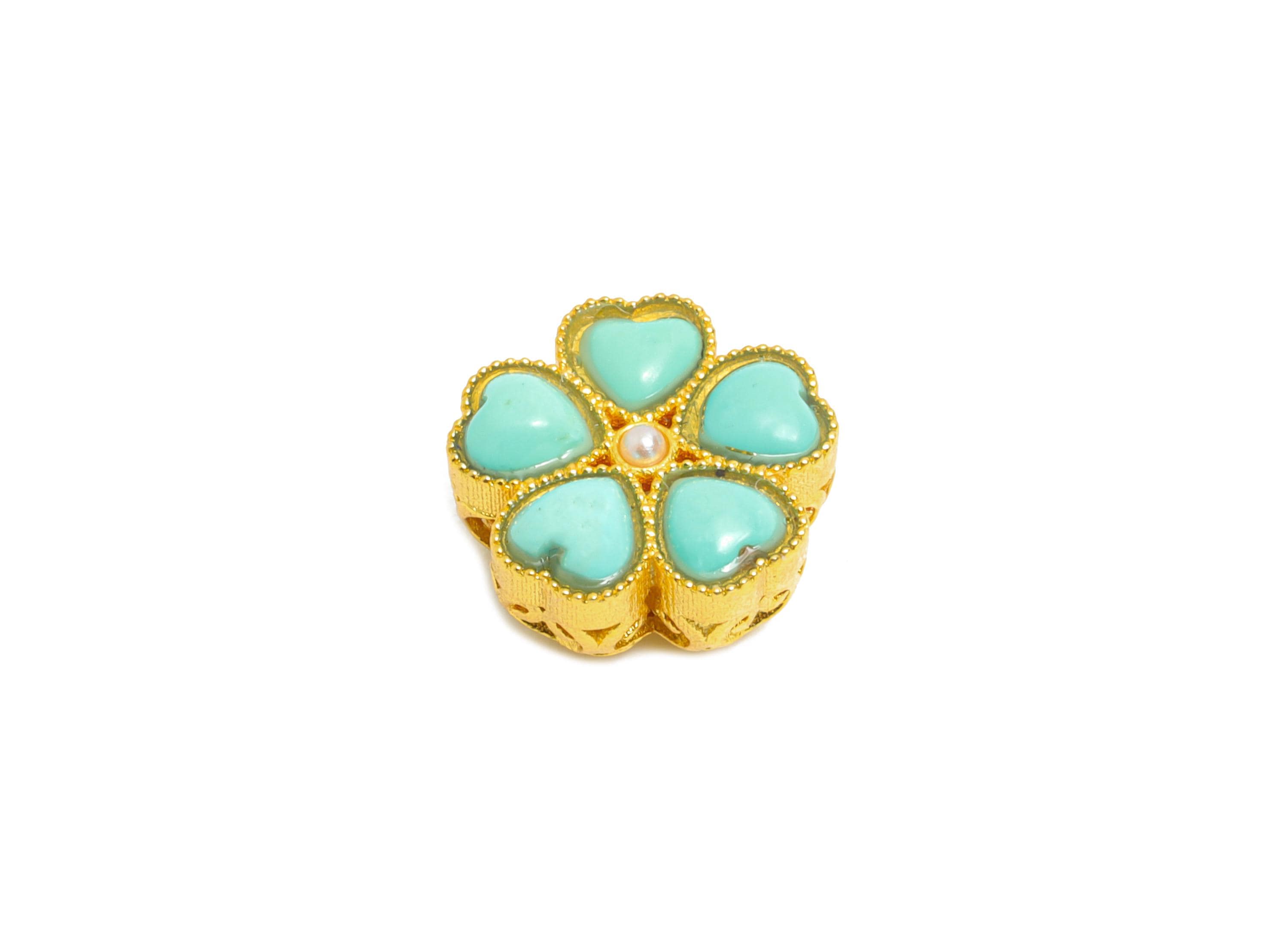 Brass Clover Bead Charm - Enamel Bead with Pearl Center - Elegant Bead for Handmade Jewelry - 24K Real Gold Plated - 9x9x4.63mm - RGP10997