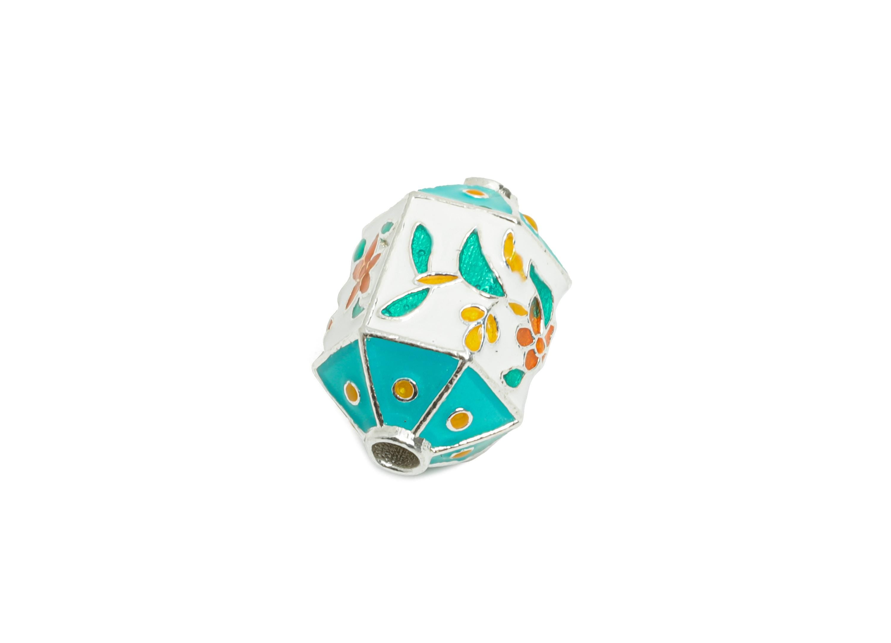 Brass Artisan Floral Bead - Enamel Cloisonné Bead - Colorful Flower Handmade Floral Enamel Bead - 24K Real Gold Plated - 12x7x7mm - RGP10988