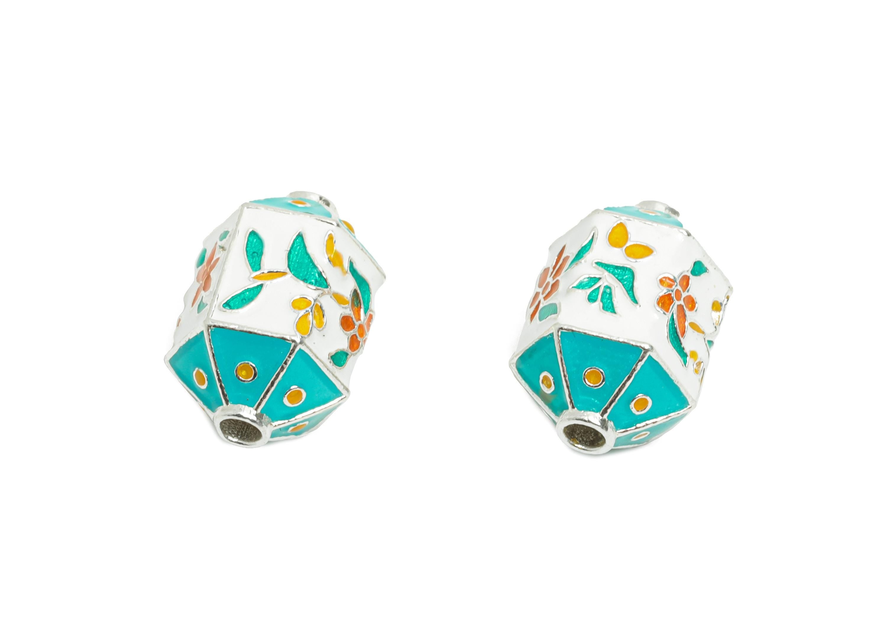 Brass Artisan Floral Bead - Enamel Cloisonné Bead - Colorful Flower Handmade Floral Enamel Bead - 24K Real Gold Plated - 12x7x7mm - RGP10988