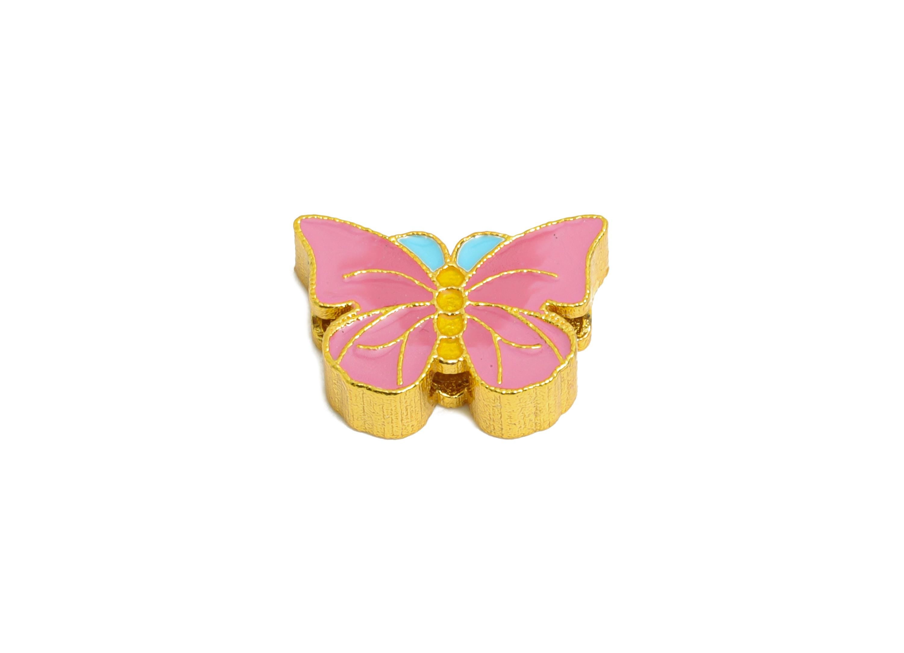 Brass Enamel Butterfly Bead - Multicolor Butterfly Bead - Boho Chic DIY Craft Bead for Bracelets - 24K Real Gold Plated - 7x10x2mm- RGP11003