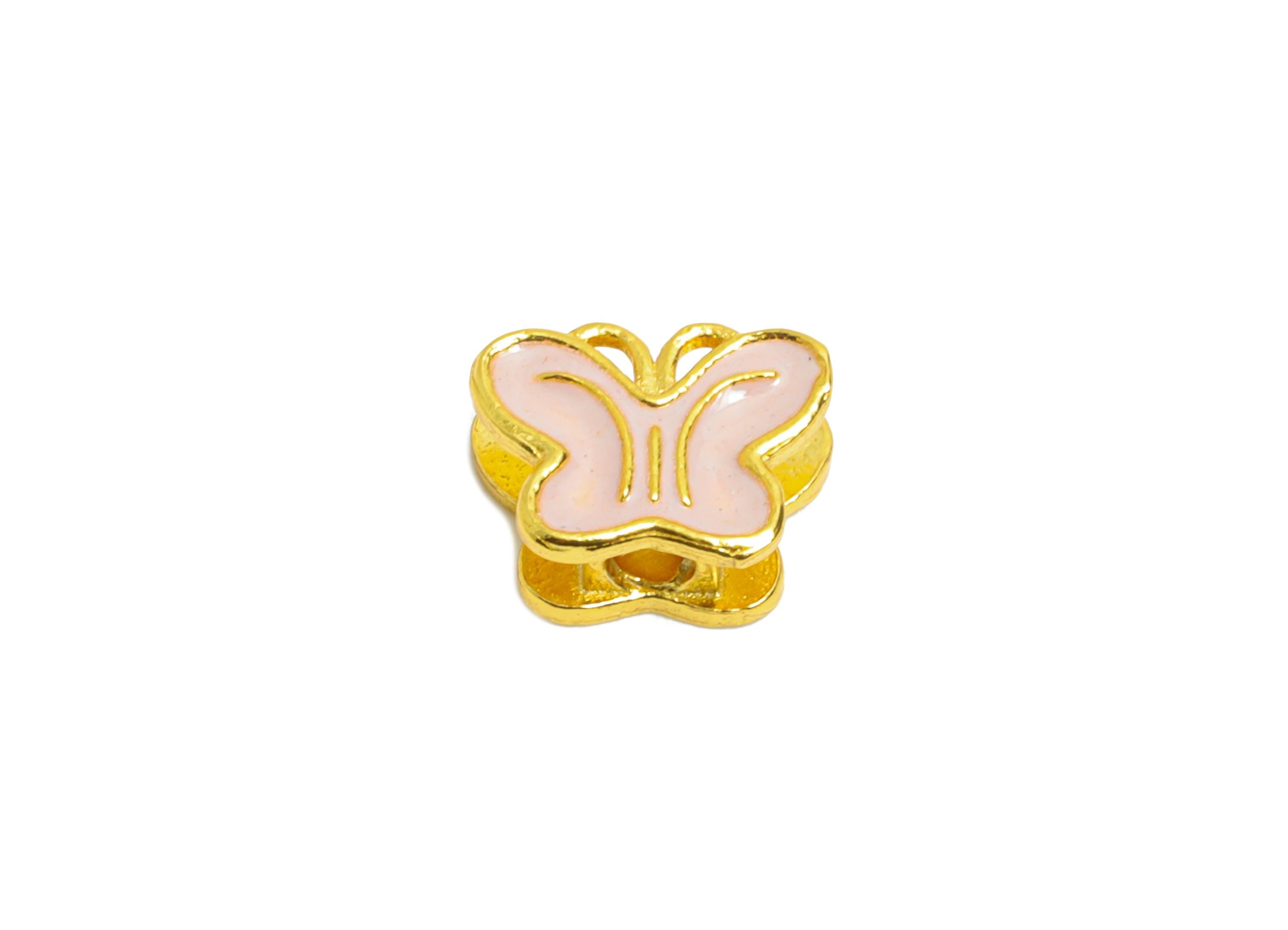 Brass Enamel Butterfly Bead - Colorful Butterfly Bead for Bracelets - Handcrafted Butterfly Bead - 24K Real Gold Plated - 4x6x2mm - RGP11005