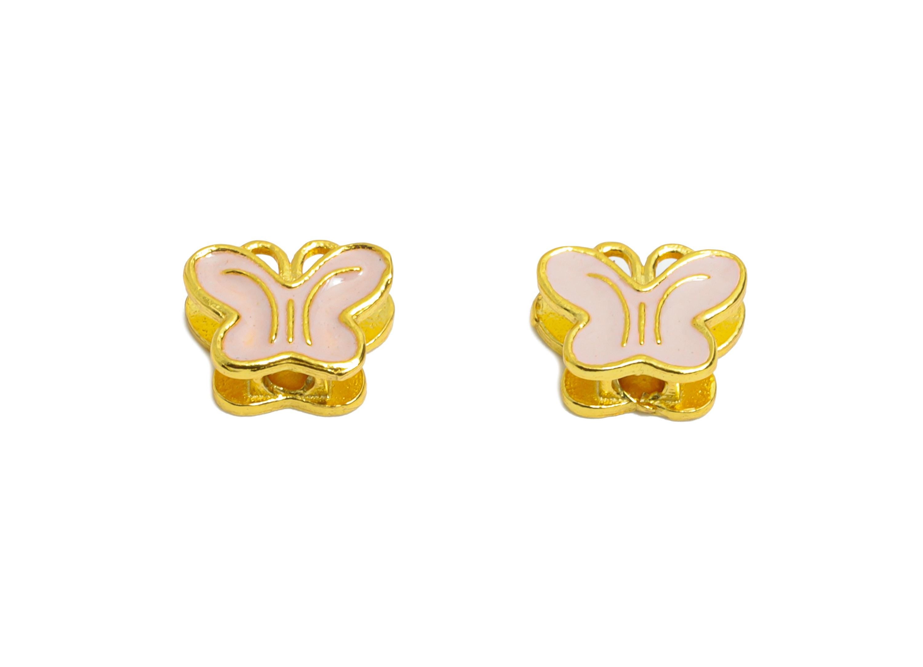 Brass Enamel Butterfly Bead - Colorful Butterfly Bead for Bracelets - Handcrafted Butterfly Bead - 24K Real Gold Plated - 4x6x2mm - RGP11005