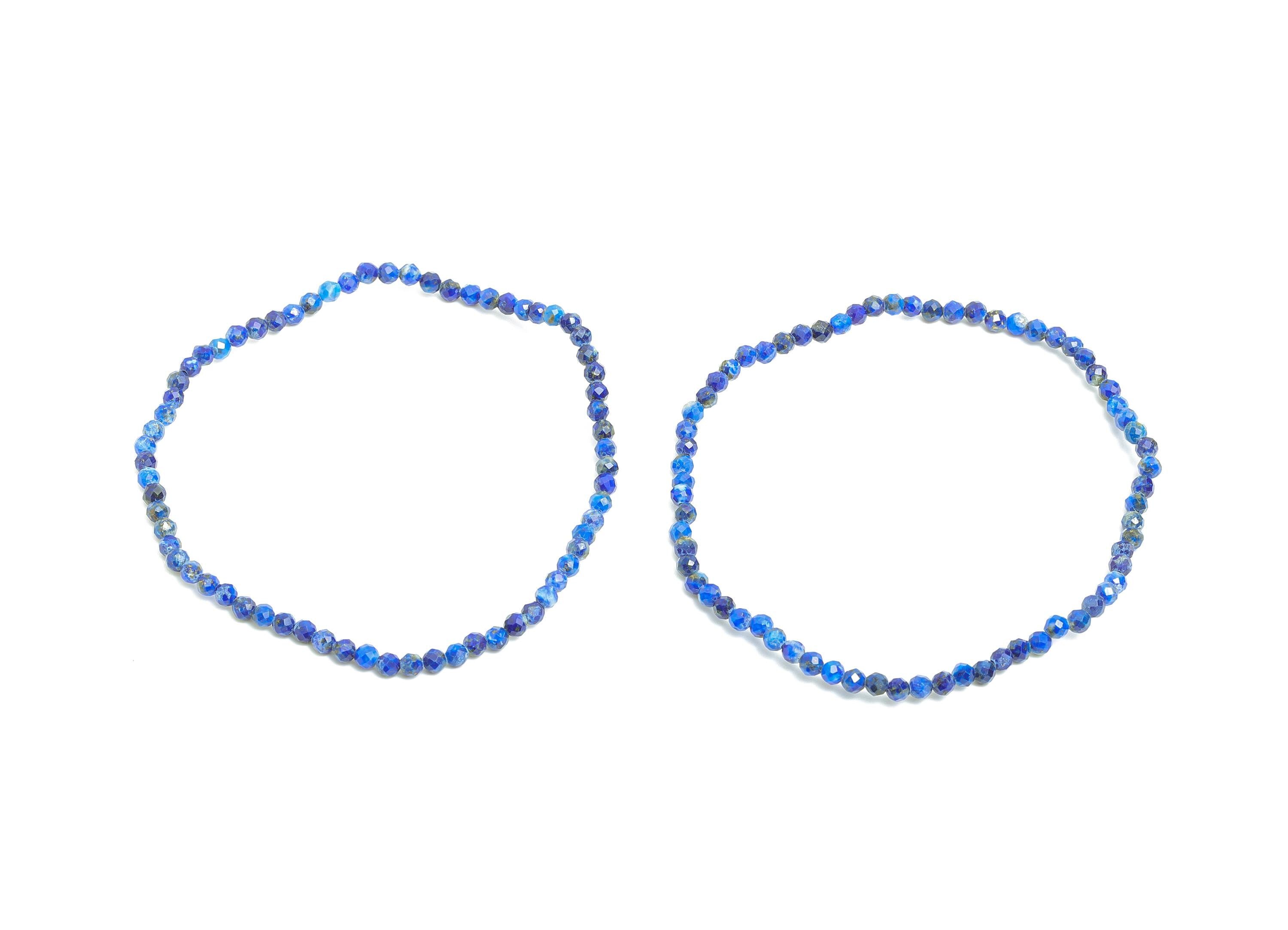 3mm Lapis lazuli Natural Stone Bead - 60mm Faceted Round Bracelet Strand - Gemstone Bracelet - DIY Beading Supplies -  NS2456
