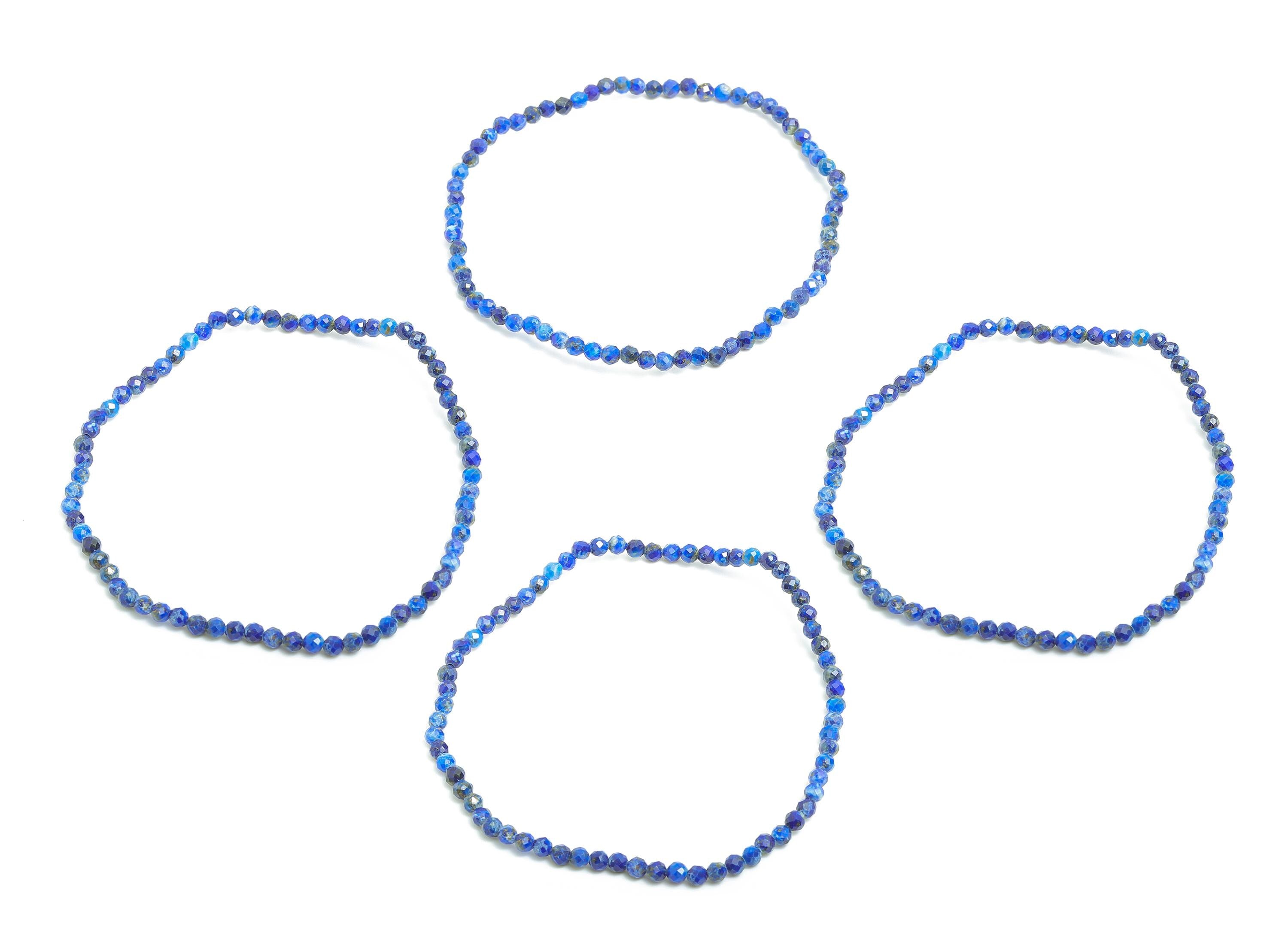 3mm Lapis lazuli Natural Stone Bead - 60mm Faceted Round Bracelet Strand - Gemstone Bracelet - DIY Beading Supplies -  NS2456 - DOMEDBAZAAR