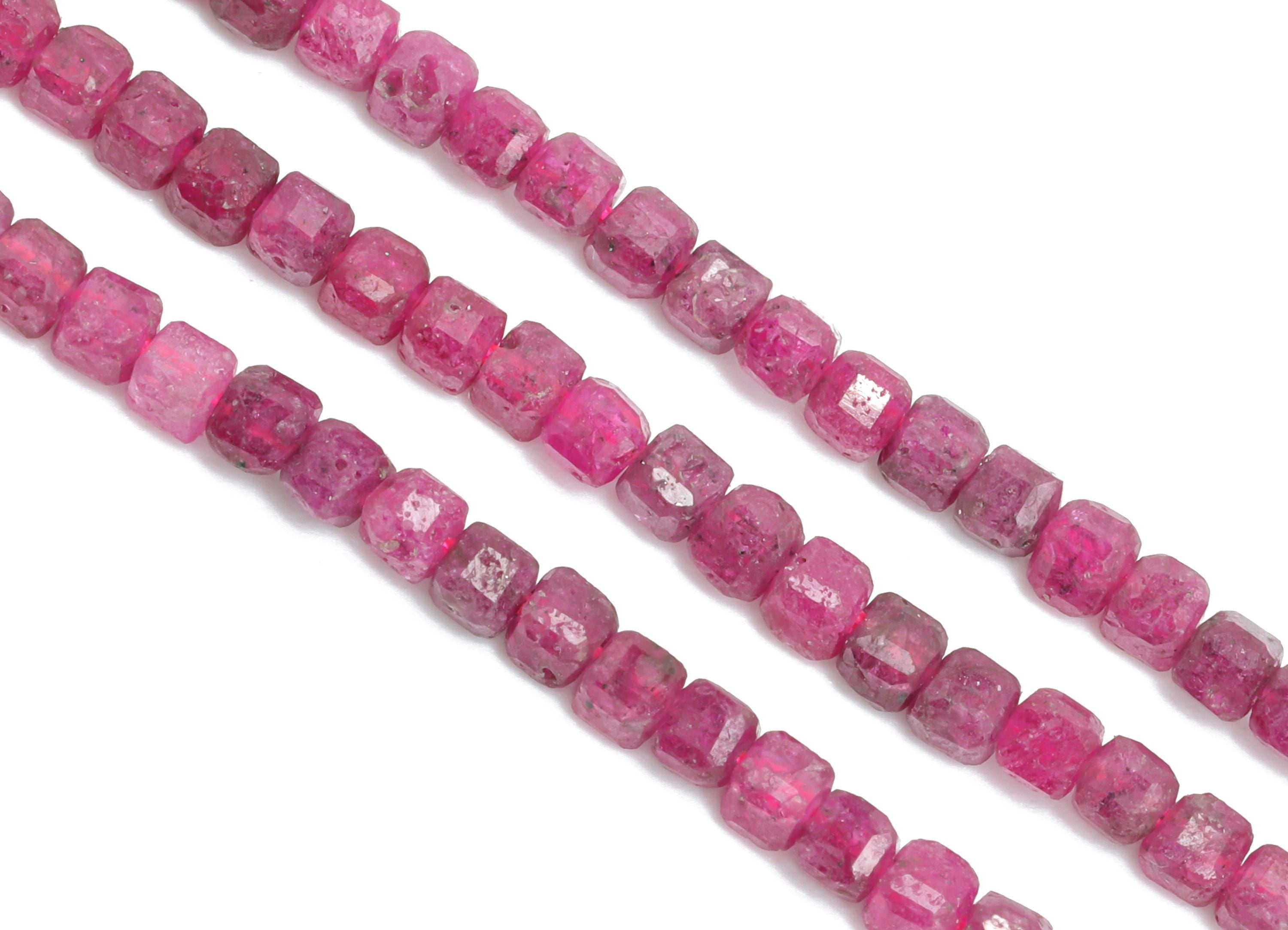 2x2mm Ruby Natural Stone Bead - Faceted Cube Ruby Bead 15.5inch/Strand - Gemstone Craft - DIY Beading Supplies - Handmade Jewelry - NS2433