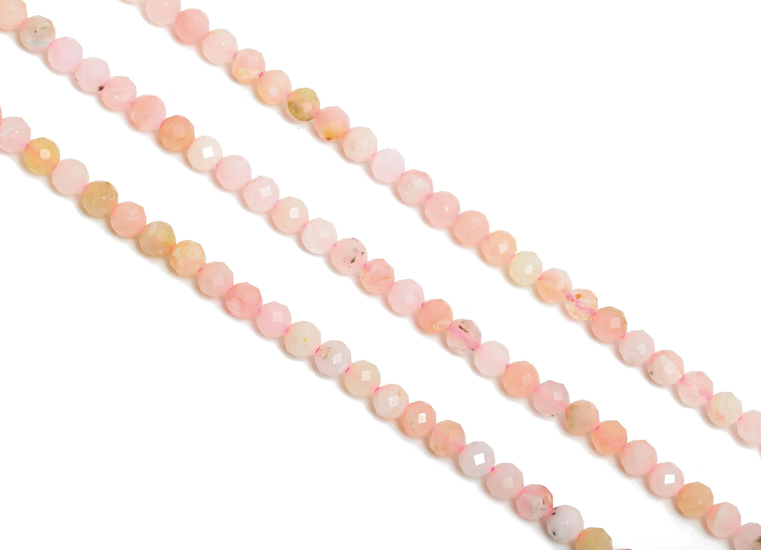 3x3mm Pink opal Natural Stone Bead - Faceted Round Pink Opal  15.5inch/Strand - Gemstone DIY Beading Supplies - Handmade Jewelry - NS2437 - DOMEDBAZAAR