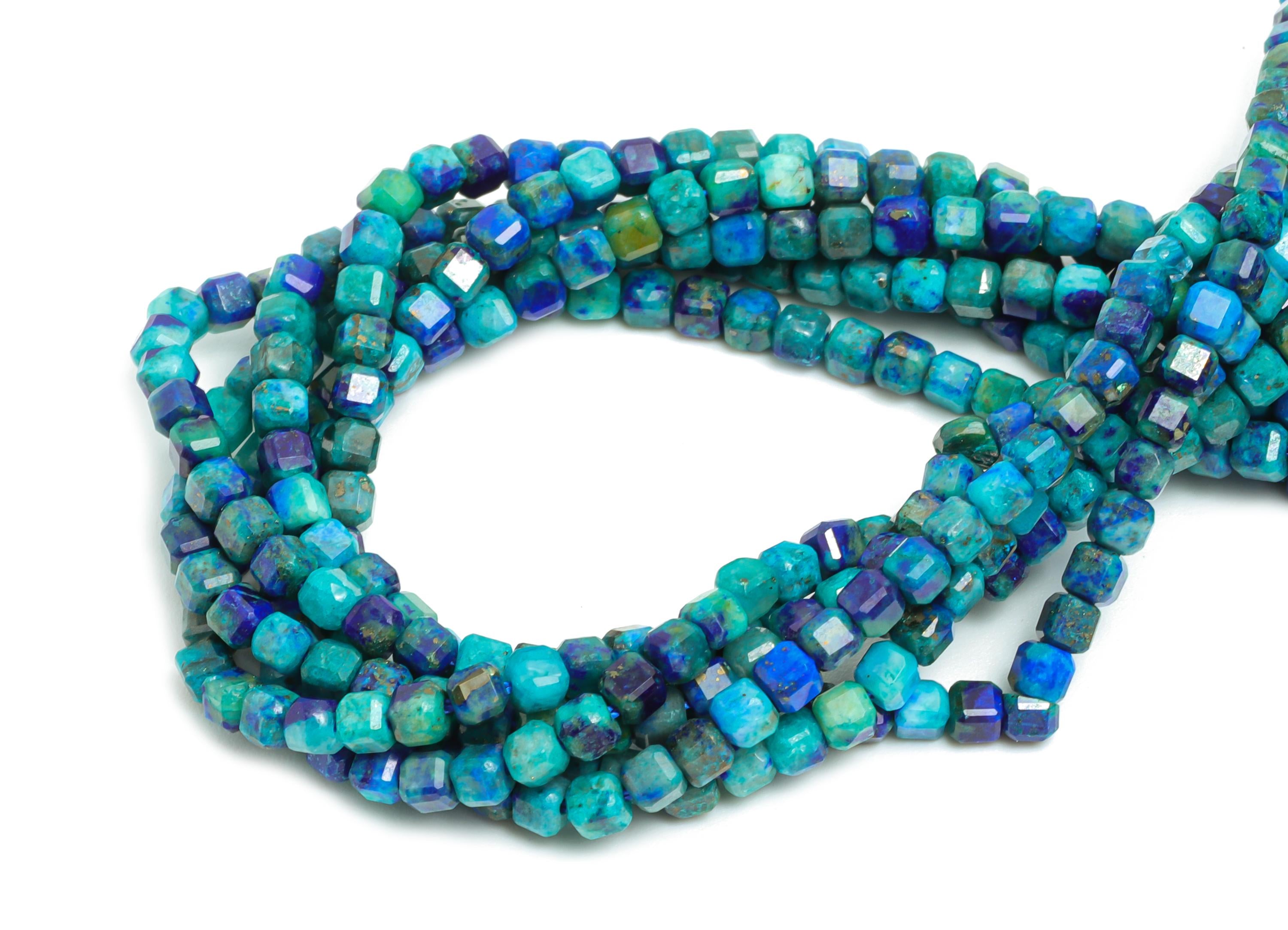 2x2mm Azurite Natural Stone Beads - Faceted Cube Azurite 15.5 inch /Strand - Crafting Gemstone Beads - Beads Craft Making - NS2483