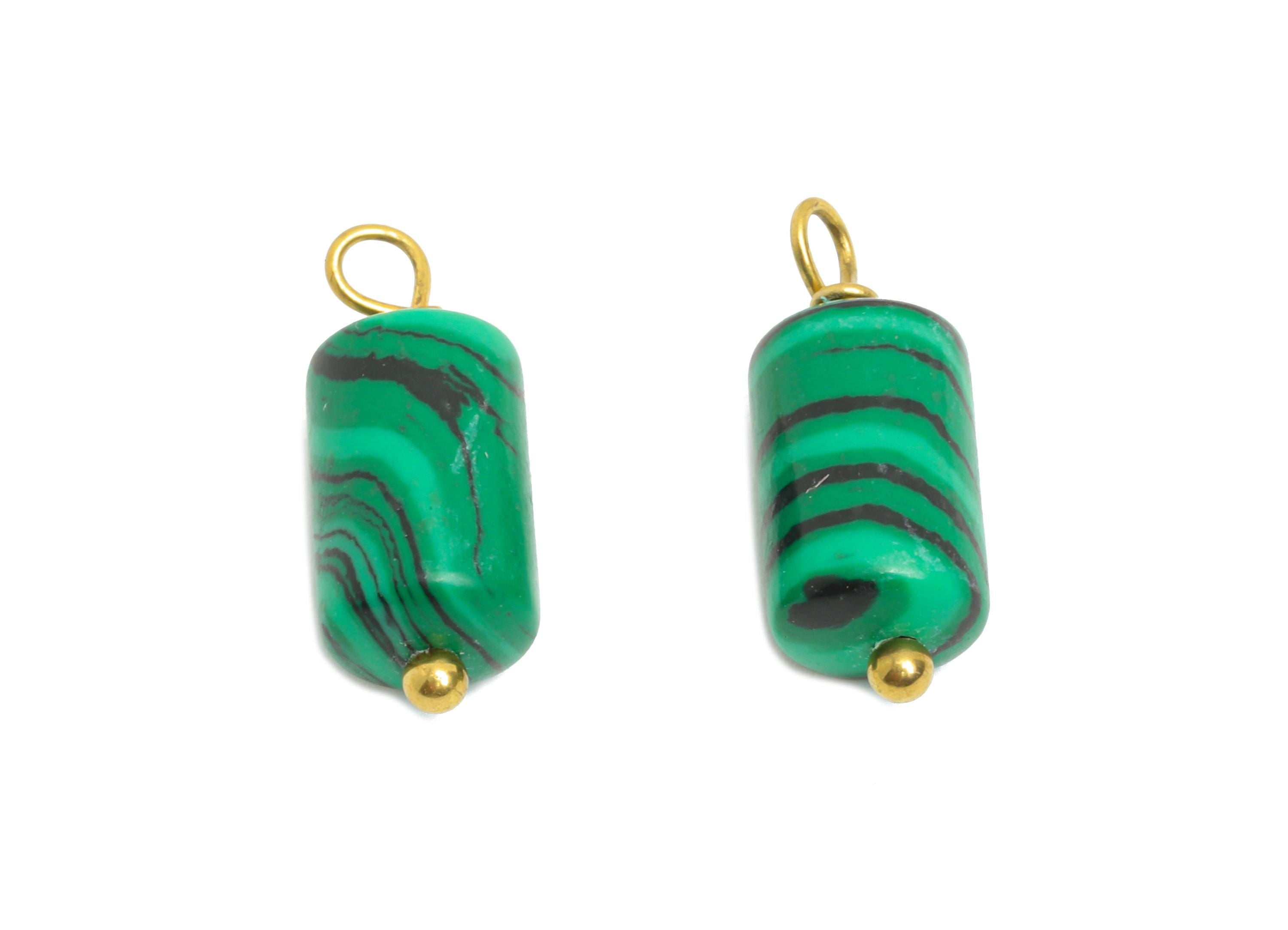 Malachite Natural Stone Charms - Steel Malachite Barrel Pendant - Natural Stone Jewelry - 18K Gold Vacuum Plated - 15.7x6.2x6.2mm - NS3011 - DOMEDBAZAAR