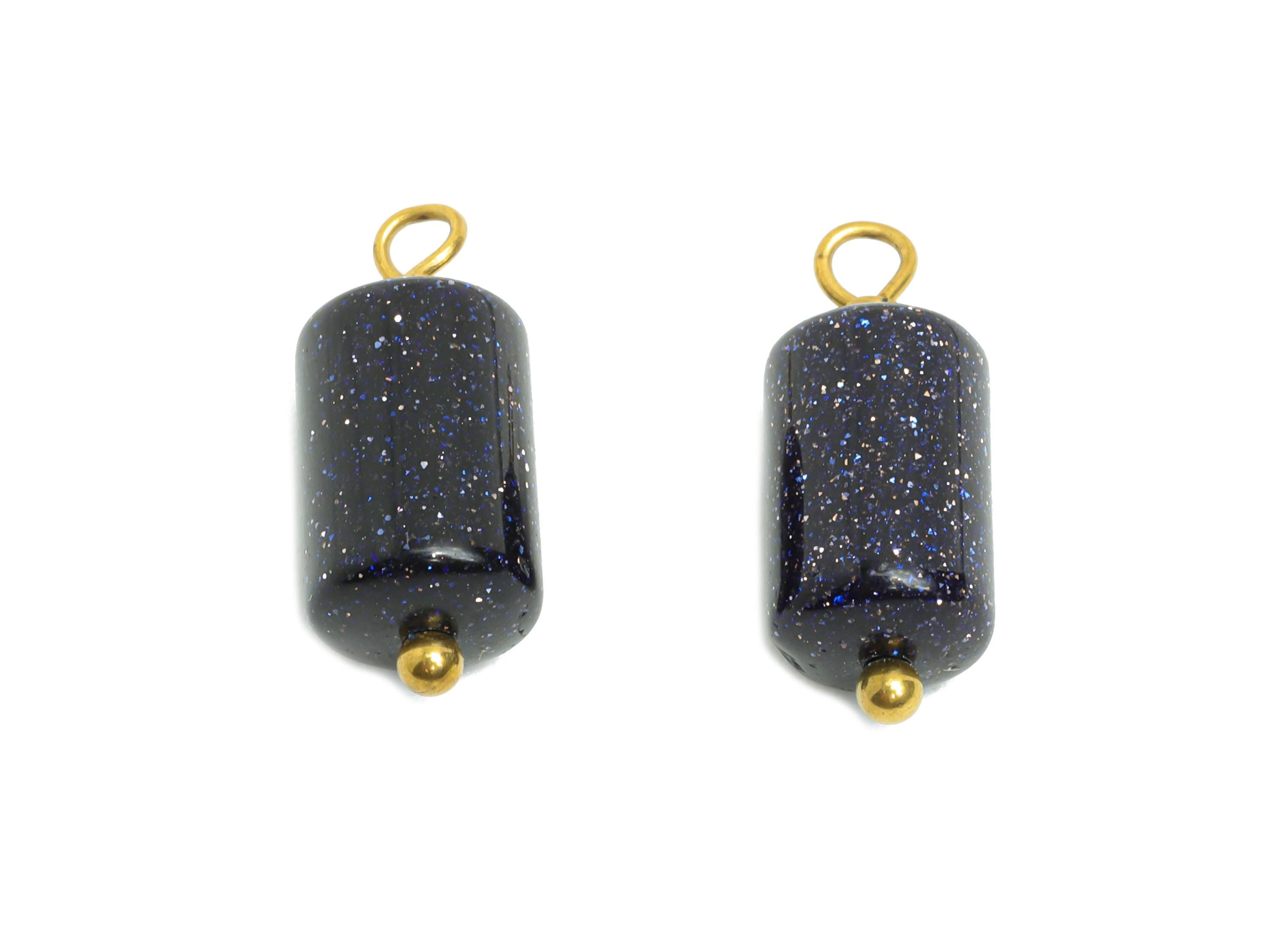 Blue Sandstone Natural Stone Charms - Steel Stone Barrel Pendant - Natural Stone Jewelry - 18K Gold Vacuum Plated - 15.7x6x6mm - NS3013 - DOMEDBAZAAR