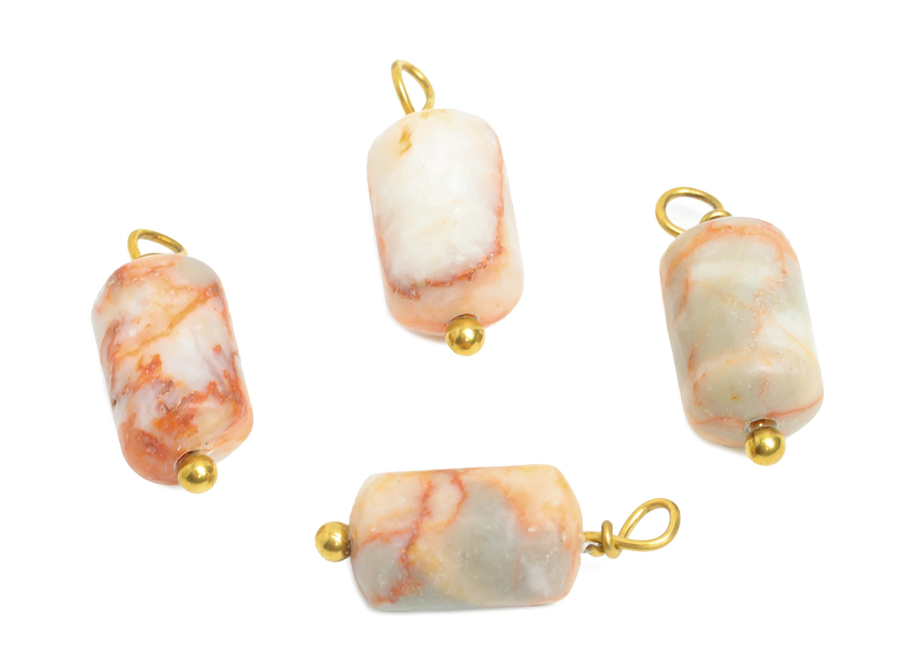 Red Network Natural Stone Charms - Steel Stone Barrel Pendant - Natural Stone Jewelry - 18K Gold Vacuum Plated - 15.7x6.17x6.17mm - NS3020 - DOMEDBAZAAR
