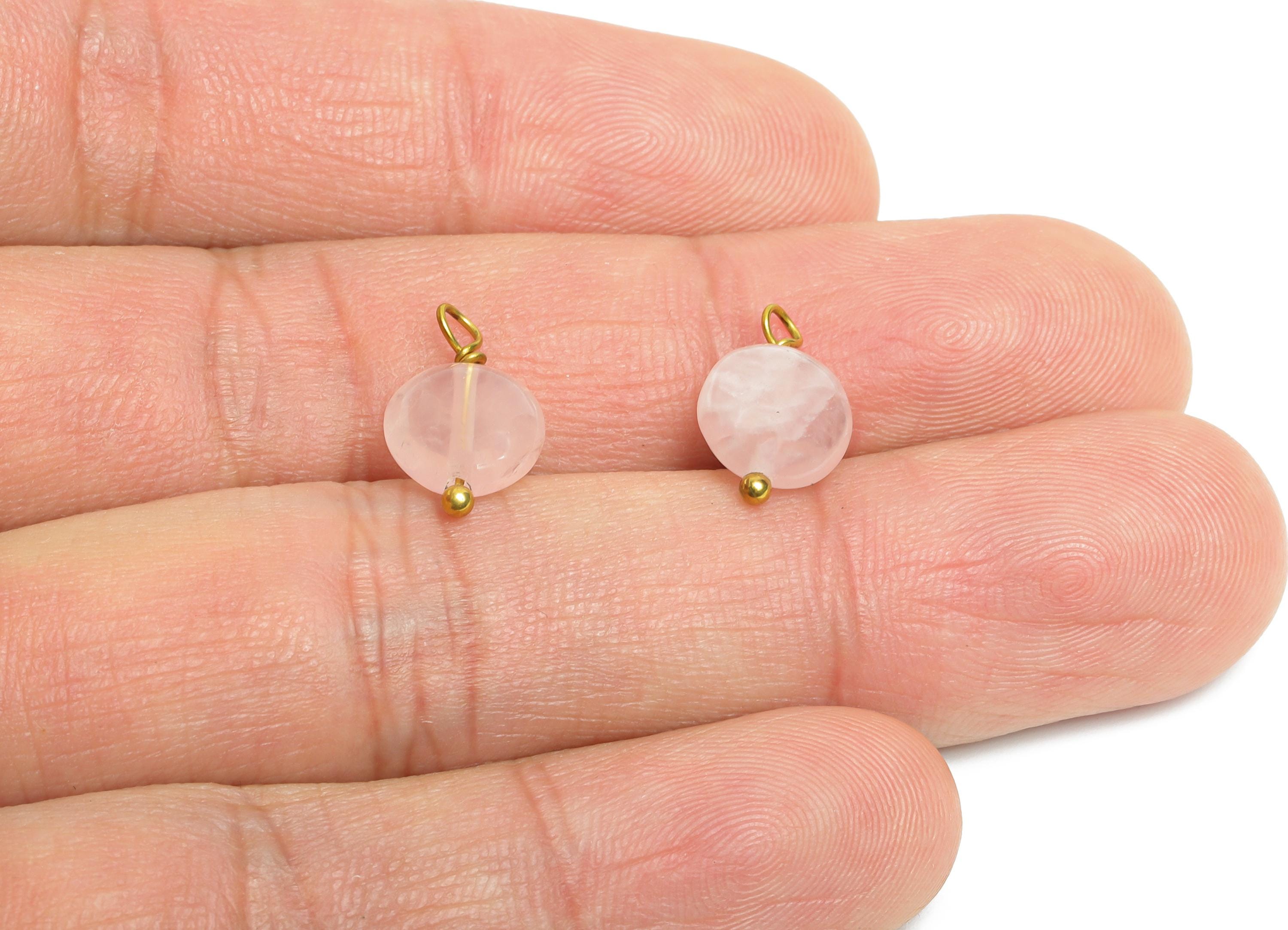 Rose Quartz Charms - Steel Natural Round Stone Bracelet Pendant - Healing Stone Jewelry - 18K Gold Vacuum Plated - 13.6x8.5x4.88mm - NS3030 - DOMEDBAZAAR