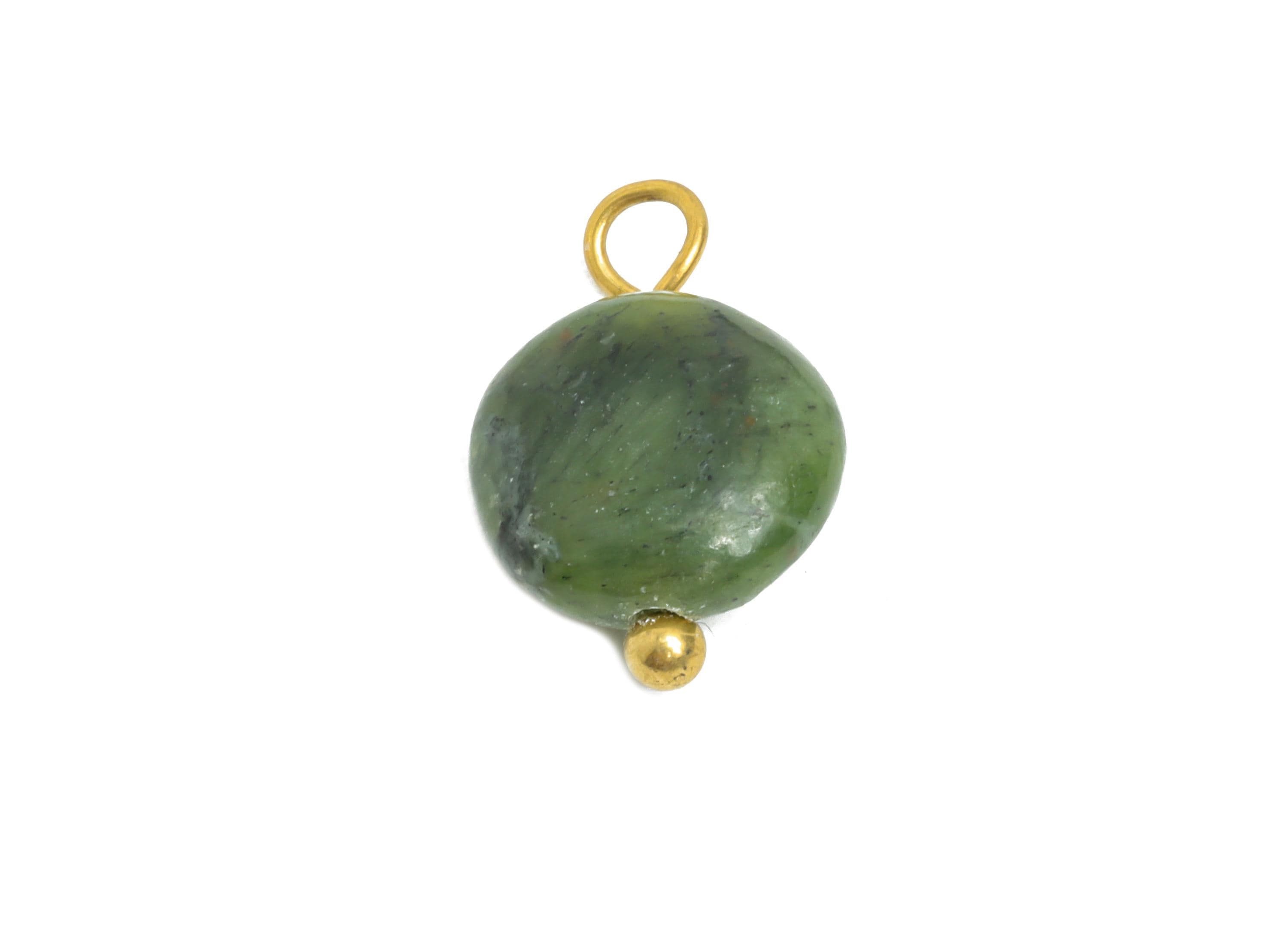 Southern Jade Charms - Steel Natural Round Stone Bracelet Pendant - Healing Stone Jewelry - 18K Gold Vacuum Plated - 13.6x8.5x4.88mm -NS3029 - DOMEDBAZAAR