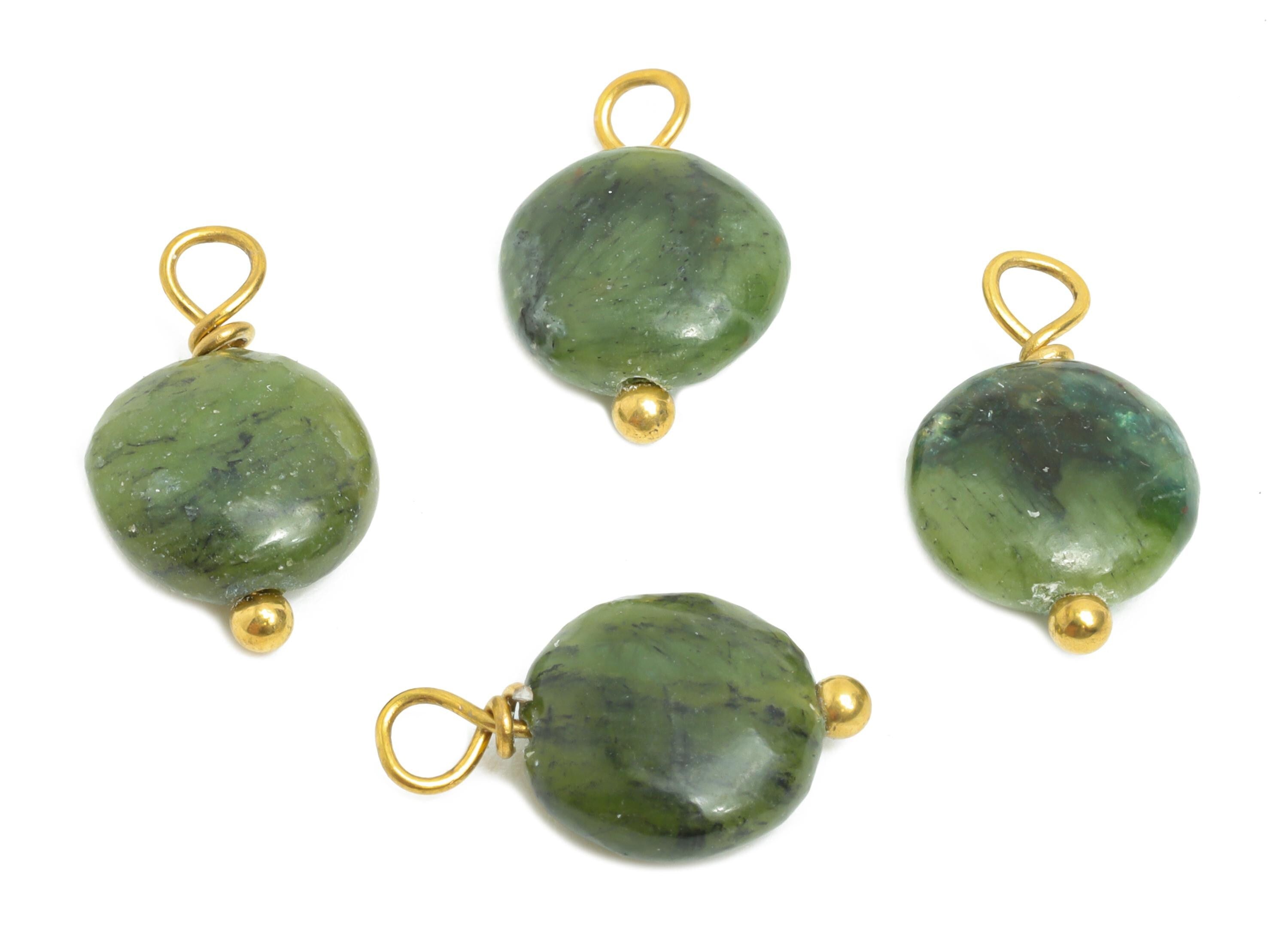 Southern Jade Charms - Steel Natural Round Stone Bracelet Pendant - Healing Stone Jewelry - 18K Gold Vacuum Plated - 13.6x8.5x4.88mm -NS3029 - DOMEDBAZAAR