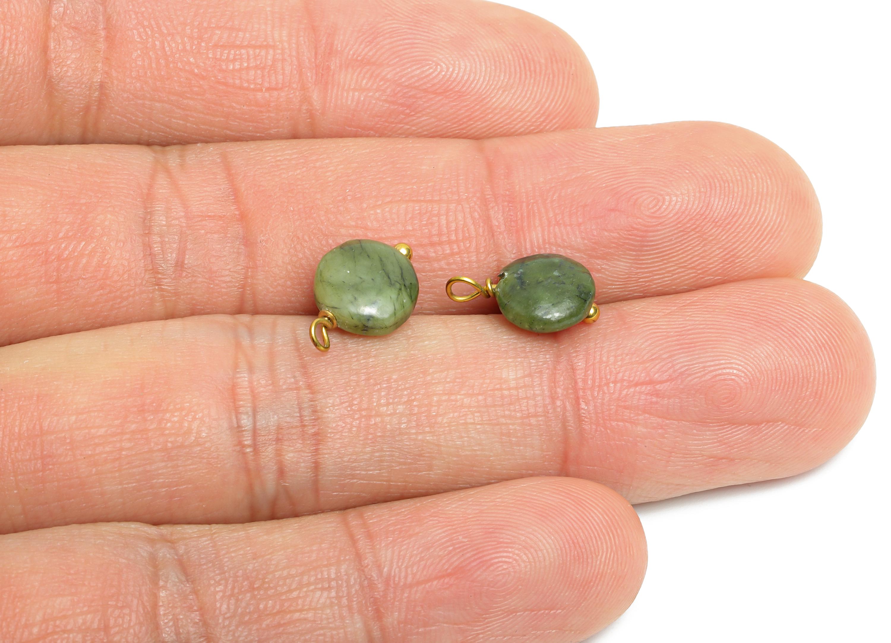 Southern Jade Charms - Steel Natural Round Stone Bracelet Pendant - Healing Stone Jewelry - 18K Gold Vacuum Plated - 13.6x8.5x4.88mm -NS3029 - DOMEDBAZAAR