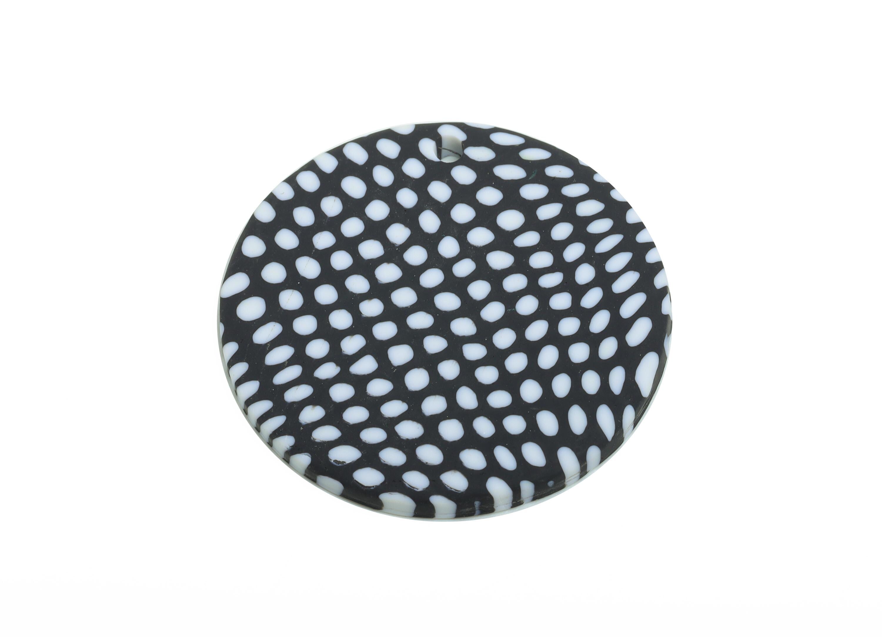 Polymer Clay Round Dot Charm - Polka Dot Earring Charm - Handmade Minimalist Fashion Accessory - Bold Black and White  - 29x29x2mm - PC2399