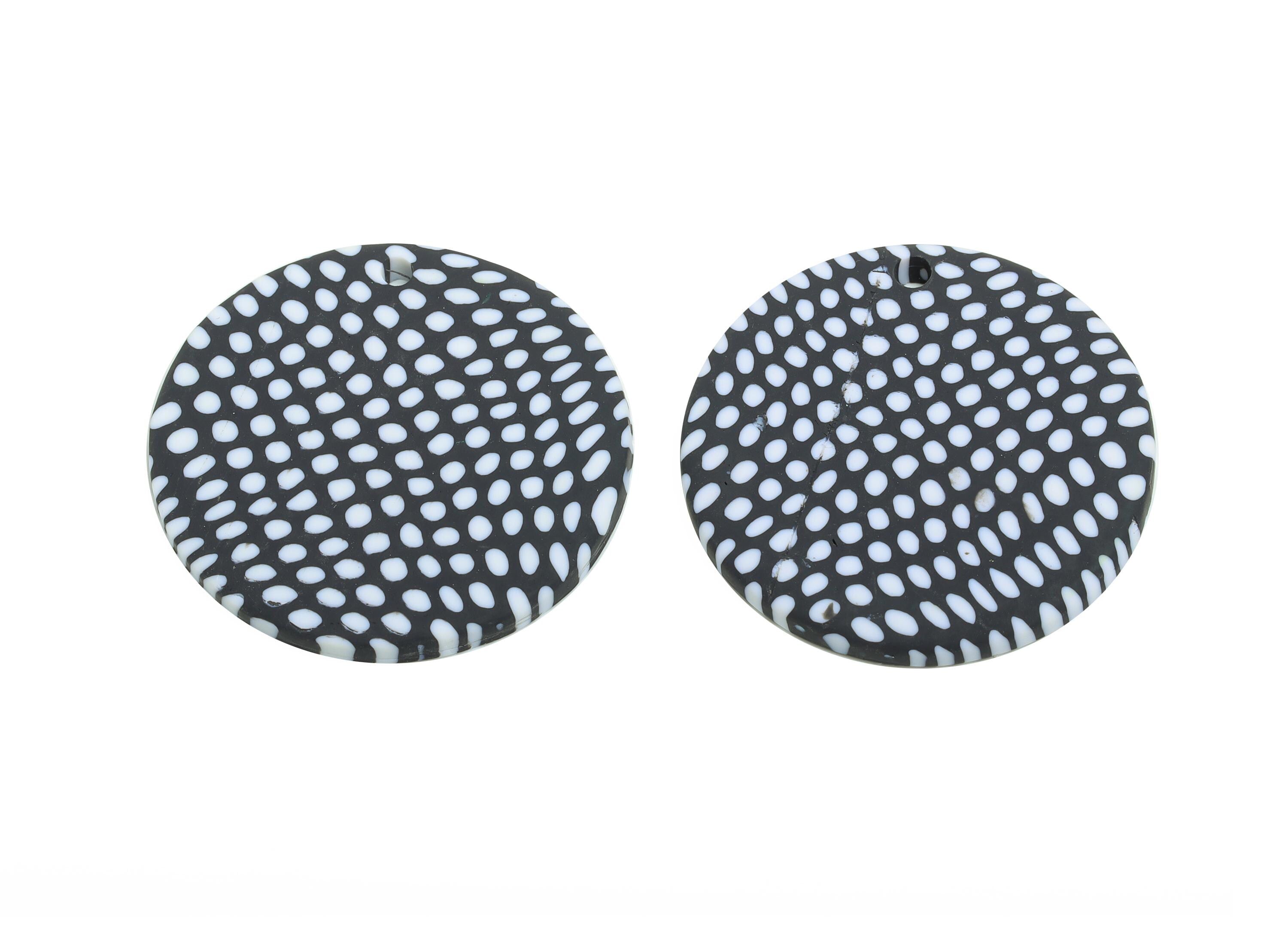 Polymer Clay Round Dot Charm - Polka Dot Earring Charm - Handmade Minimalist Fashion Accessory - Bold Black and White  - 29x29x2mm - PC2399