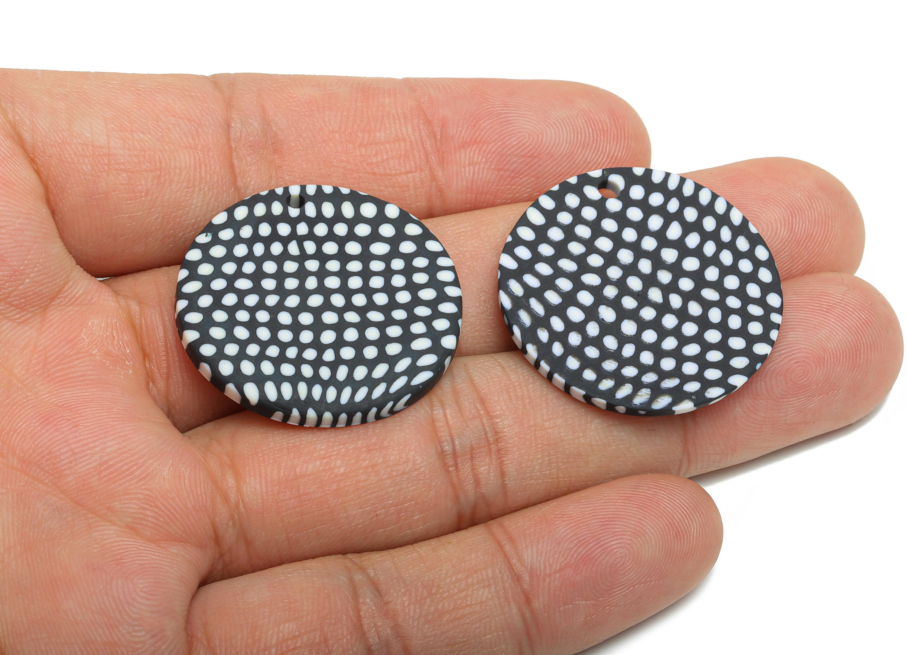 Polymer Clay Round Dot Charm - Polka Dot Earring Charm - Handmade Minimalist Fashion Accessory - Bold Black and White  - 29x29x2mm - PC2399