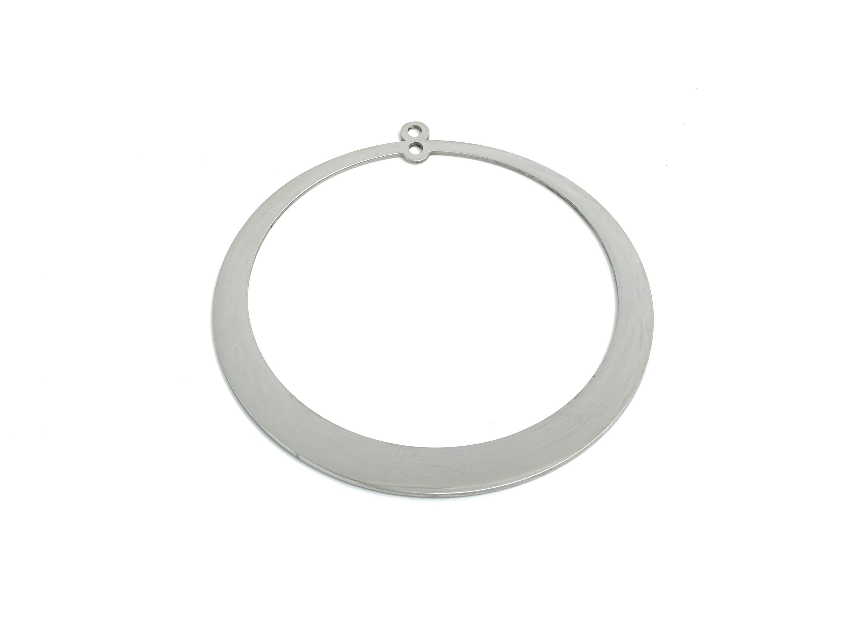 Steel Round Pendant - Hollow Circle Geometric Connector - Modern Flat Metal Jewelry Supplies - DIY Craft Making - 48.2x45.6x0.98mm - SS2283 - DOMEDBAZAAR