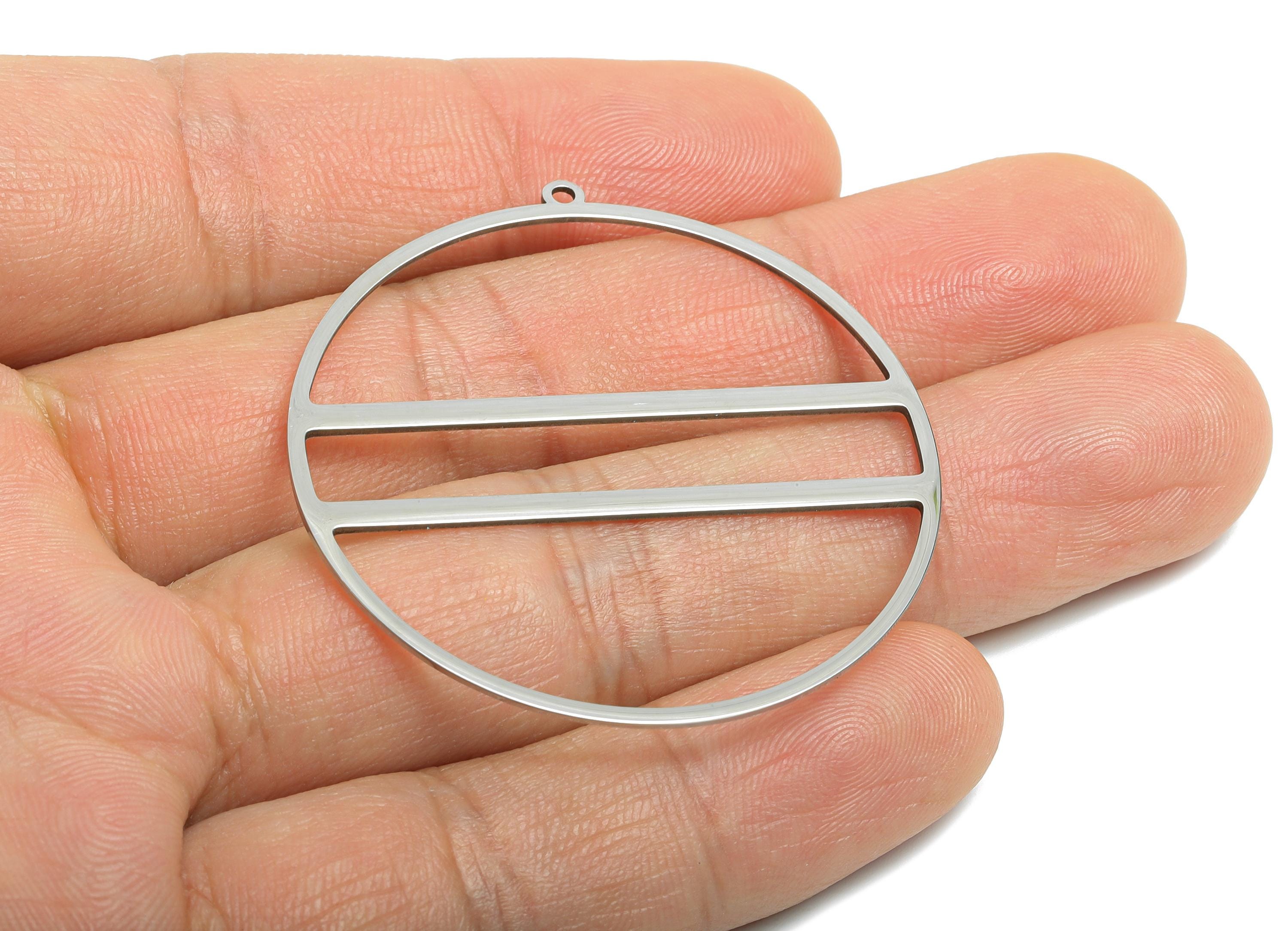 Steel Round Pendant - Hollow Laser-Cut Metal Frame Component - Modern Geometric Flat Metal Jewelry - Steel Finding - 45x43x0.98mm - SS2299 - DOMEDBAZAAR