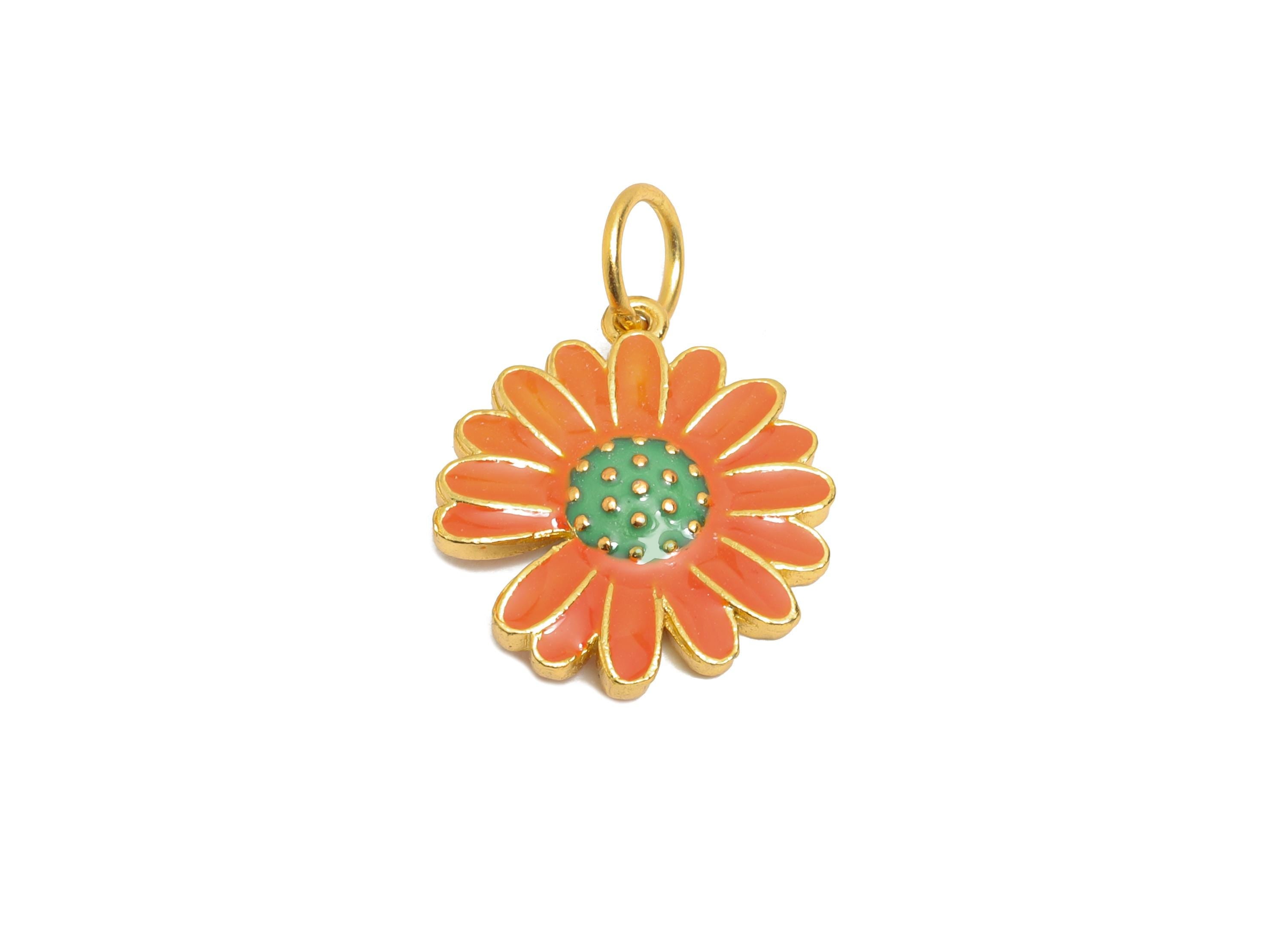 Brass Enamel Daisy Charm - Tropical Floral Charm for Jewelry Making - For Bracelets & Necklaces - 24K Real Gold Plated - 16x14x3mm -RGP10984