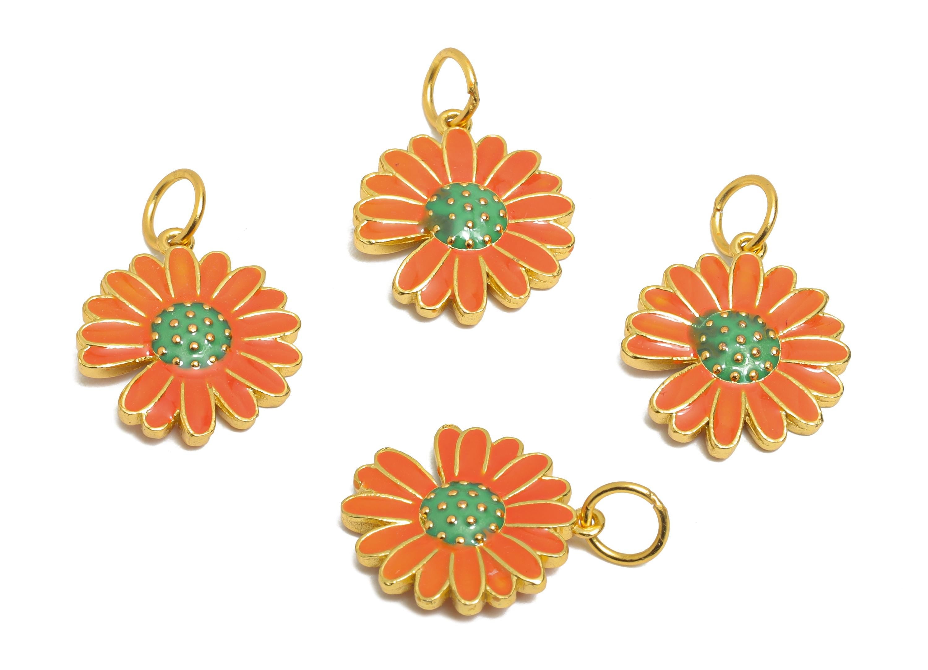 Brass Enamel Daisy Charm - Tropical Floral Charm for Jewelry Making - For Bracelets & Necklaces - 24K Real Gold Plated - 16x14x3mm -RGP10984