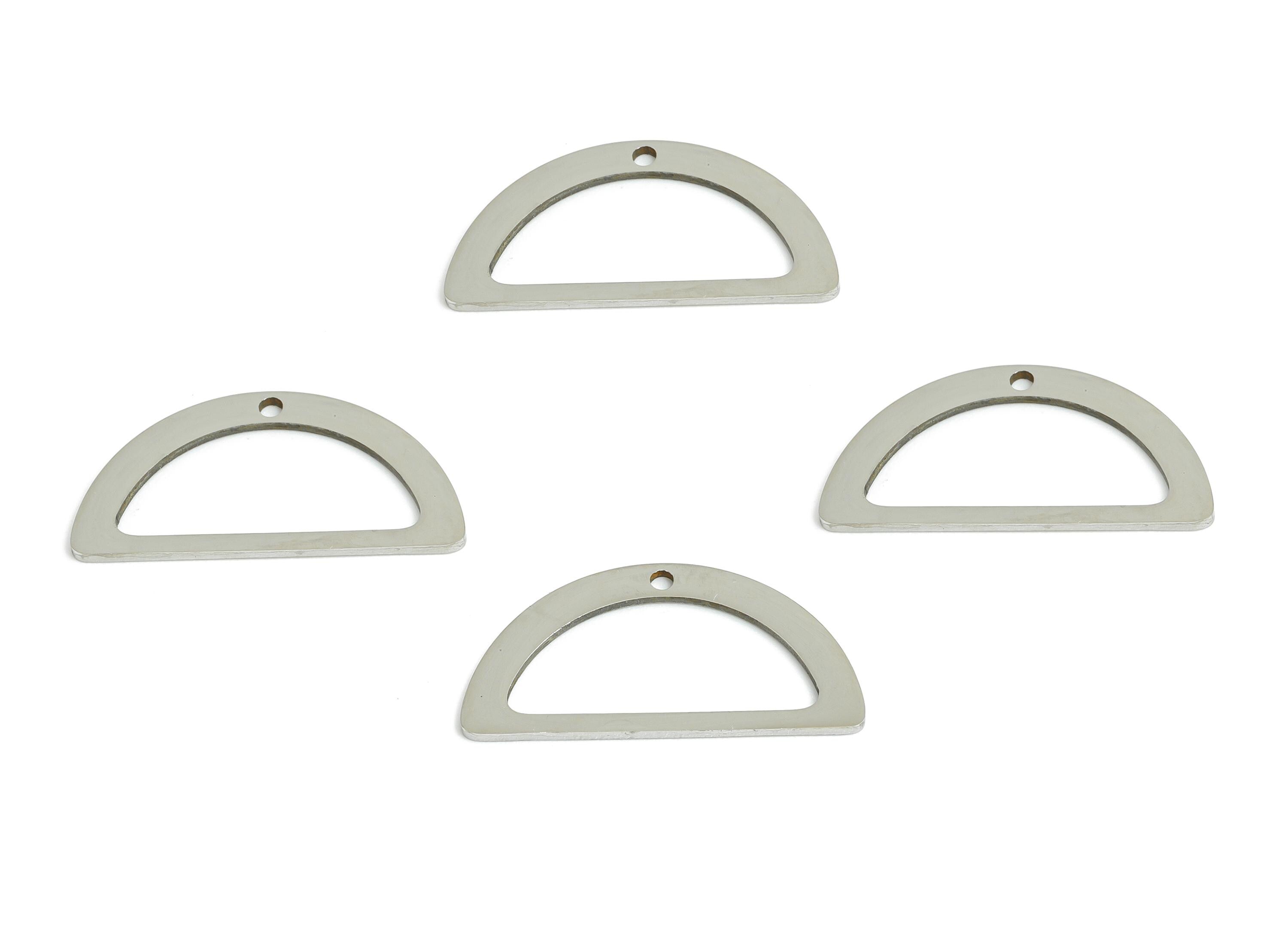 Steel Semicircle Hoop Charm - Hollow Laser-Cut Flat Metal Pendant for DIY Making - Trendy Jewelry Components - 22.22x11.1x0.98mm - SS2260 - DOMEDBAZAAR