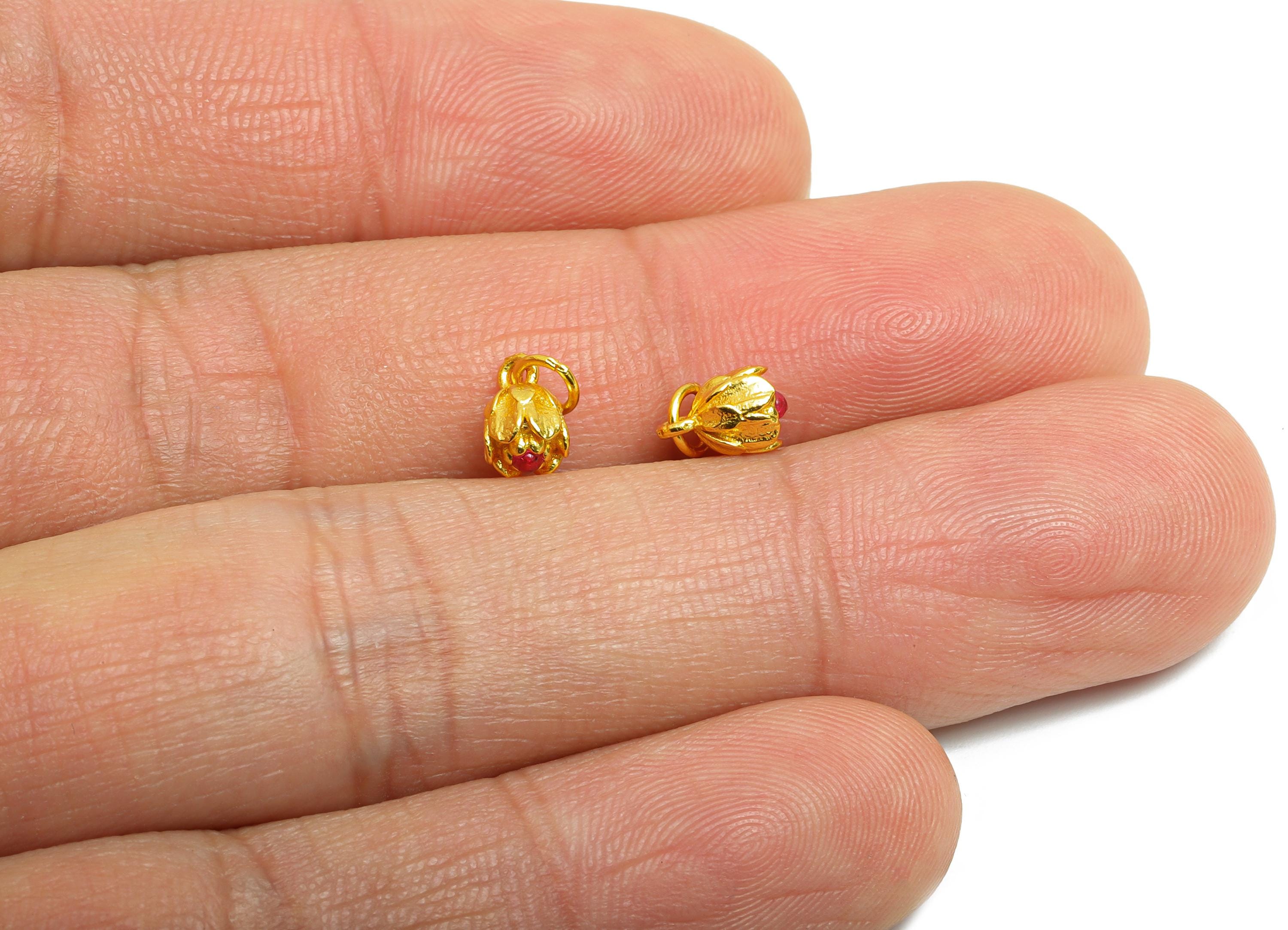 Brass CZ Flower Charm -  Cubic Zircon Floral Charm for Jewelry Making - For Bracelets & Necklaces - 24K Real Gold Plated - 6x4x4mm -RGP10981 - DOMEDBAZAAR
