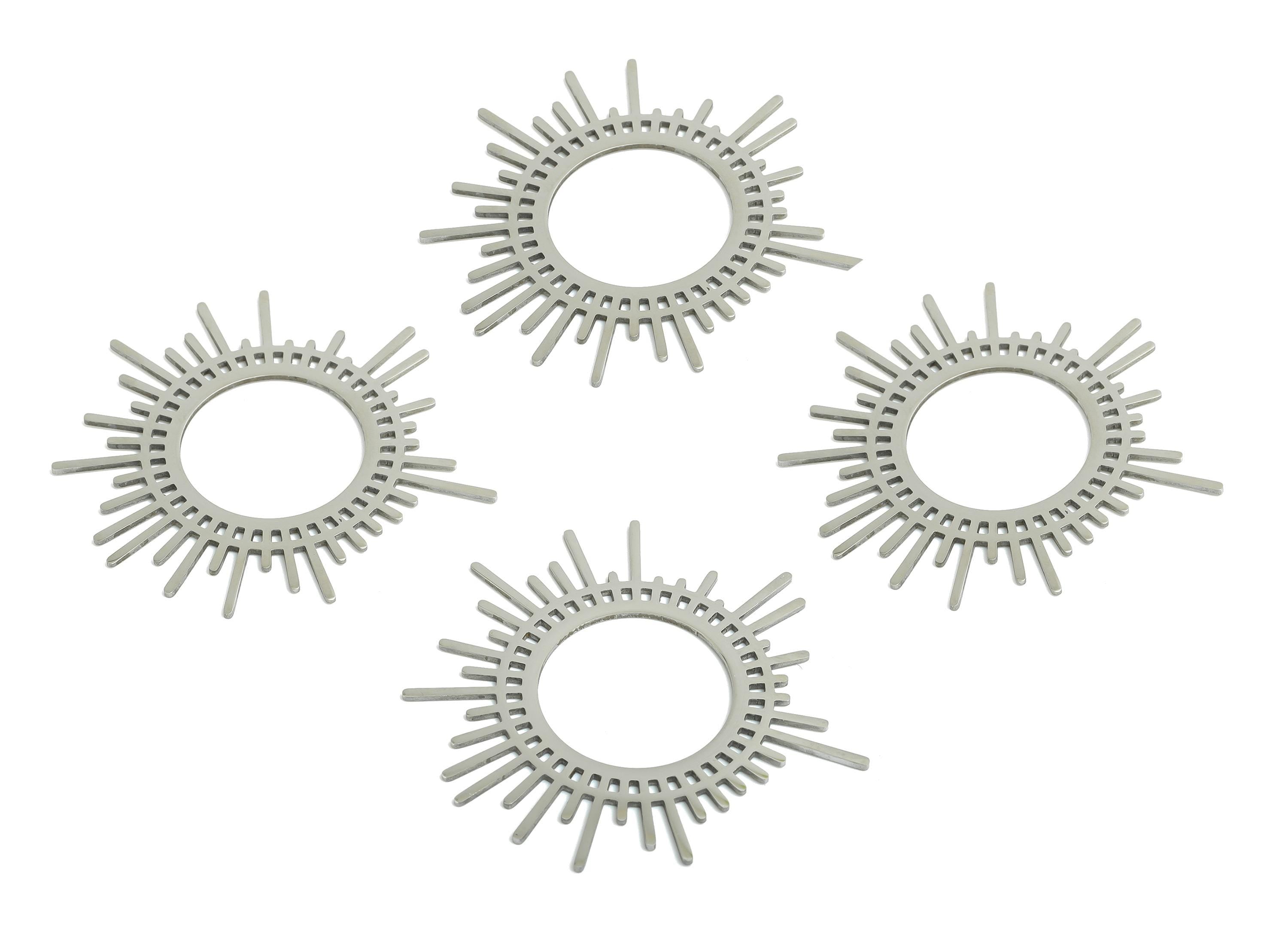 Steel Sunburst Pendant - Radiant Boho Sun Component - Artistic Flat Metal Jewelry Supplies - DIY Craft Making - 44.7x41.24x0.98mm - SS2342 - DOMEDBAZAAR