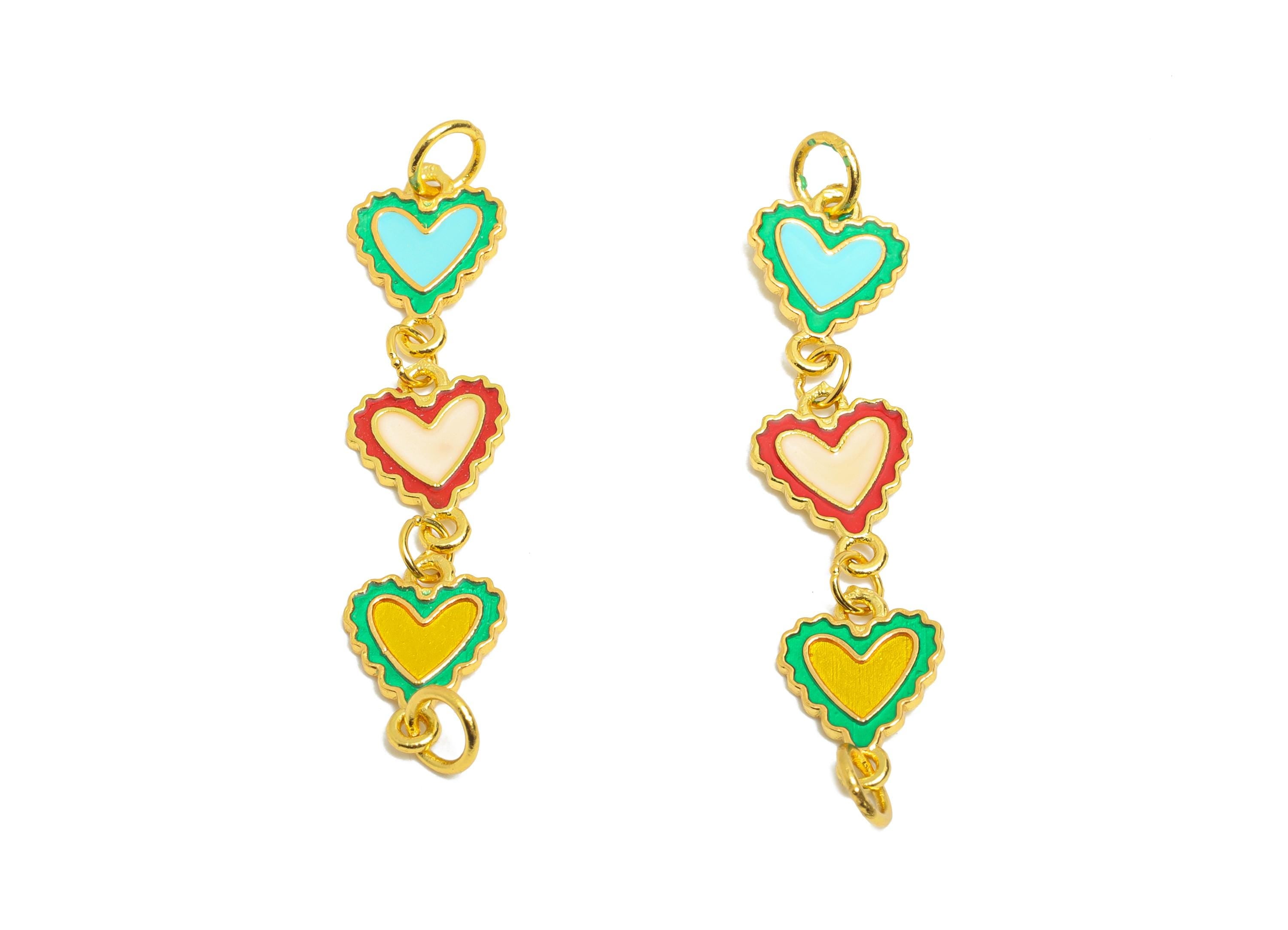 Brass Enamel Heart Link Charm for Bracelets - Love Charm for Jewelry Making - Colorful Connector  - 24K Real Gold Plated - 33x7x1mm-RGP11004