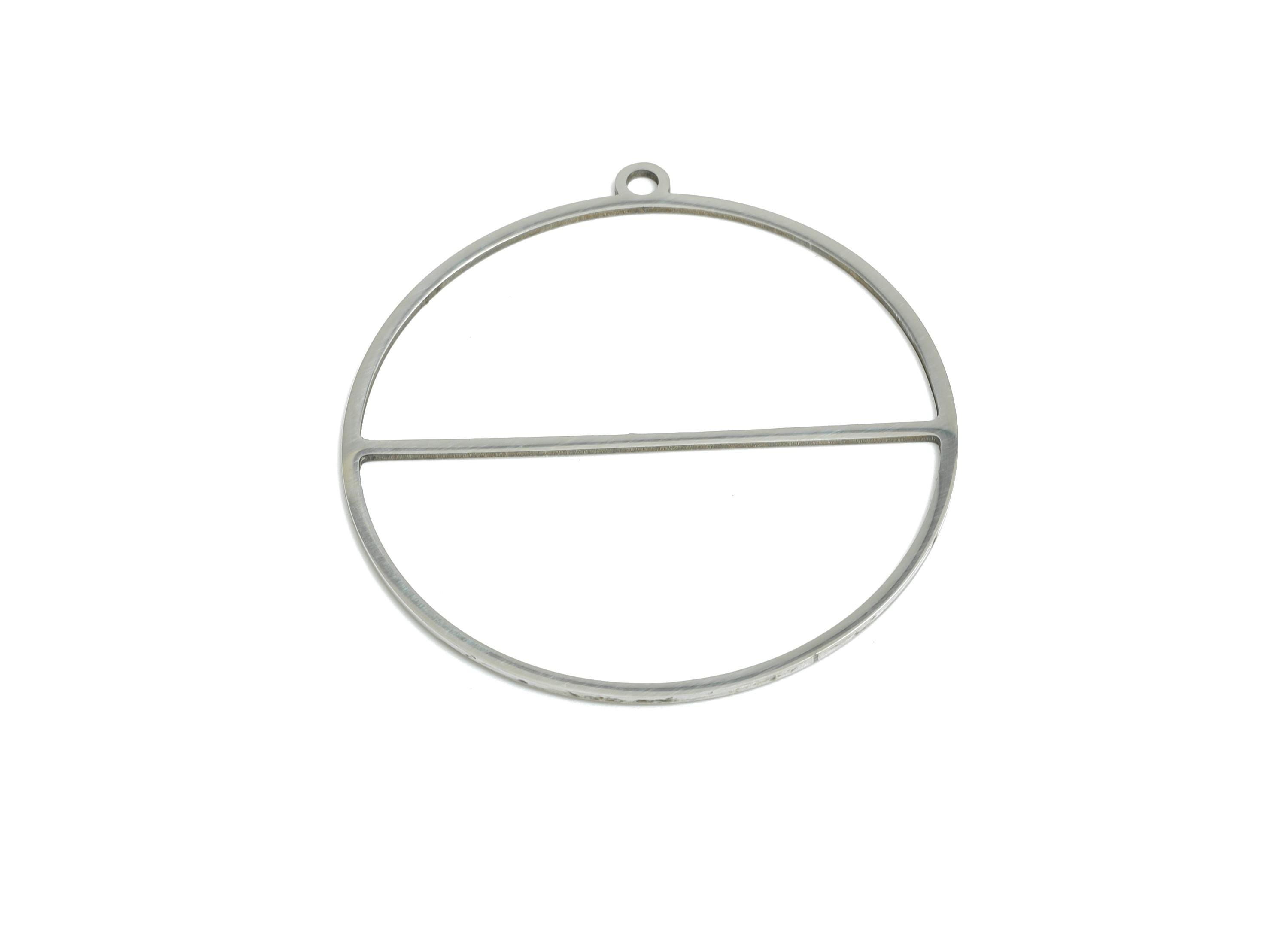 Steel Round Pendant - Hollow Laser-Cut Metal Frame Component - Modern Geometric Flat Metal Jewelry - Steel Finding - 40x38x0.98mm - SS2296 - DOMEDBAZAAR