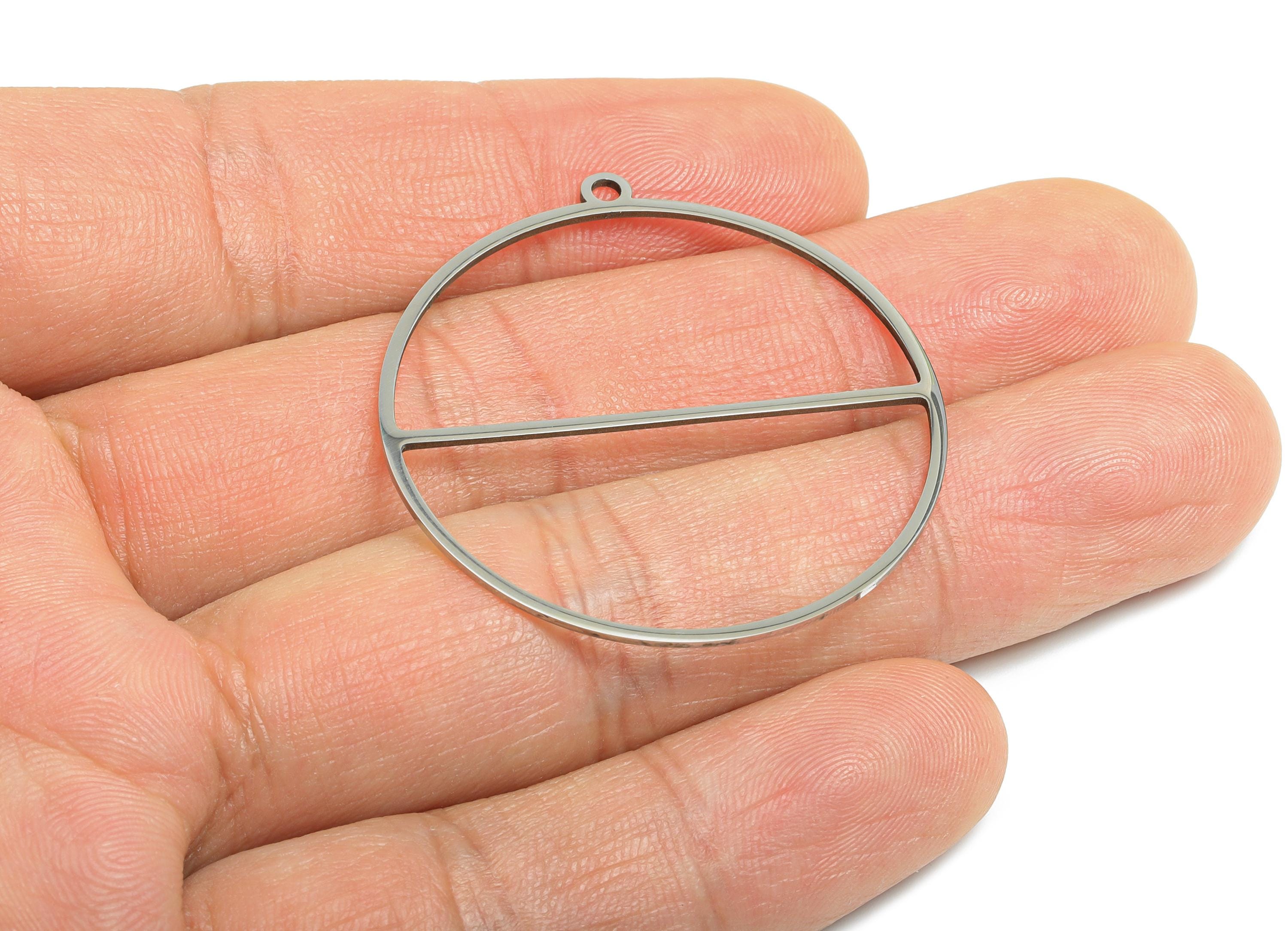 Steel Round Pendant - Hollow Laser-Cut Metal Frame Component - Modern Geometric Flat Metal Jewelry - Steel Finding - 40x38x0.98mm - SS2296 - DOMEDBAZAAR