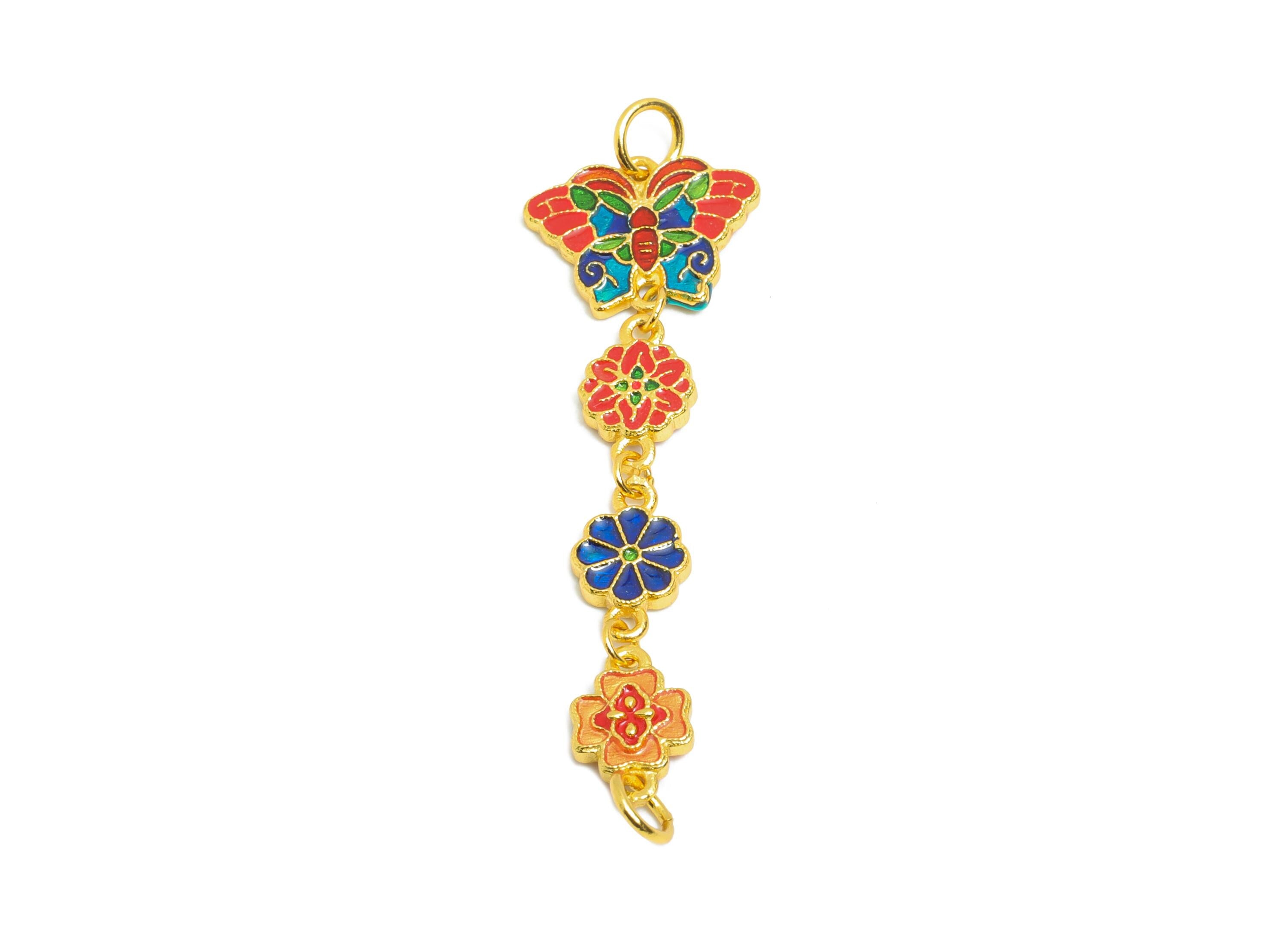 Brass Enamel Butterfly Link Charm for Bracelet - Floral for Jewelry Making - Colorful Connector  - 24K Real Gold Plated - 40x11x1mm-RGP11010