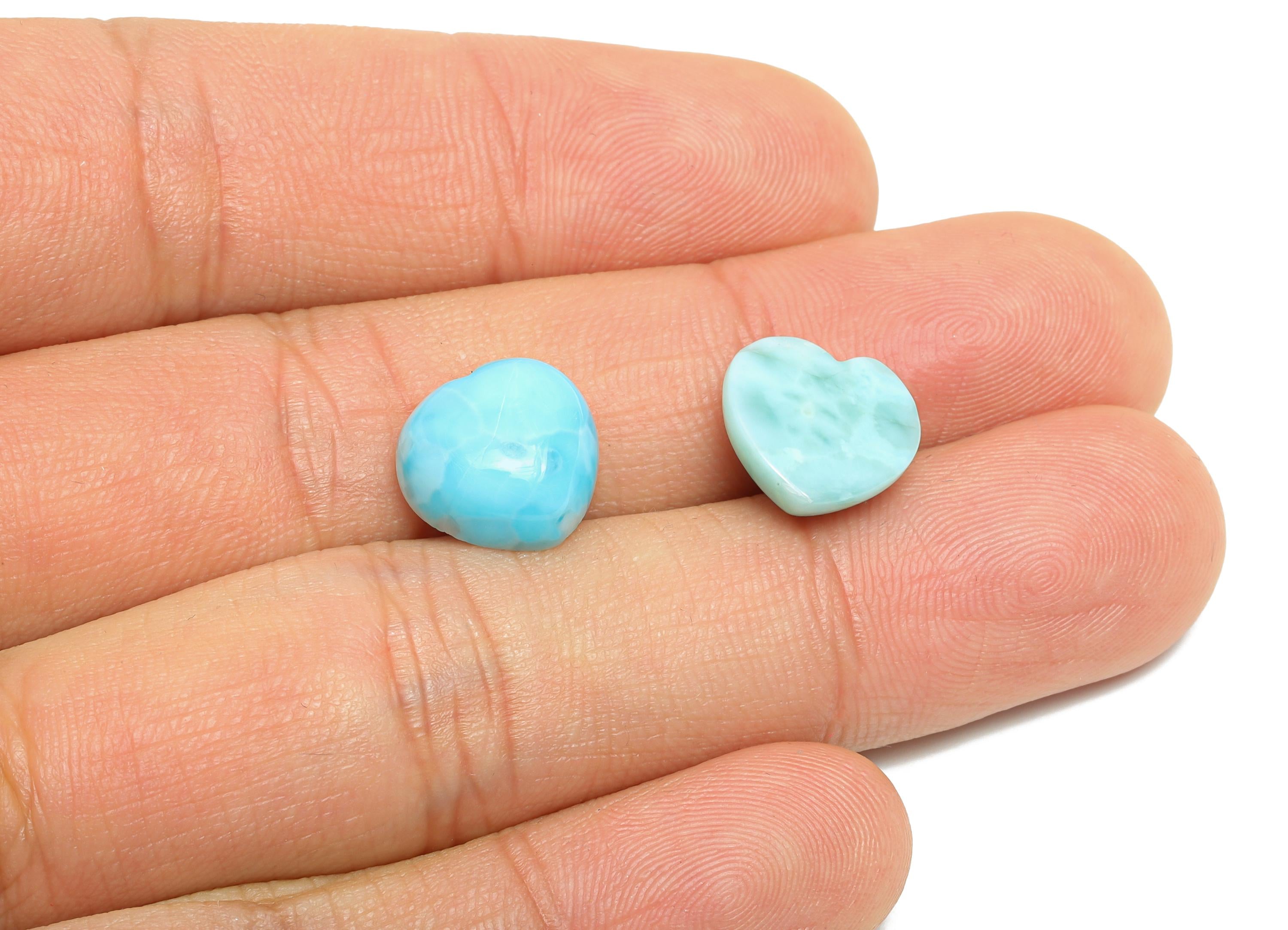12mm Heart Larimar Natural Stone - Blue Larimar Cabochon For Crafts - Larimar Stone For Bezel Setting - Larimar For Jewelry Making - NS2750 - DOMEDBAZAAR