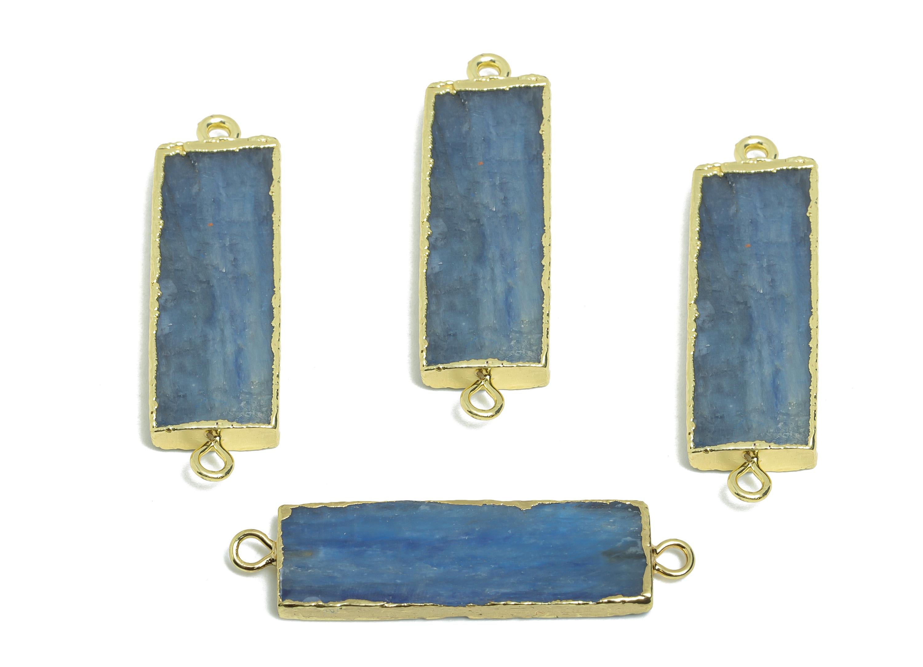Kyanite Stick Natural Stone Charm - Rectangle Long Bar Bracelet Connector - Healing Stone Jewelry - 14K Gold Plated - 38.7x10.6x3mm - NS2403 - DOMEDBAZAAR