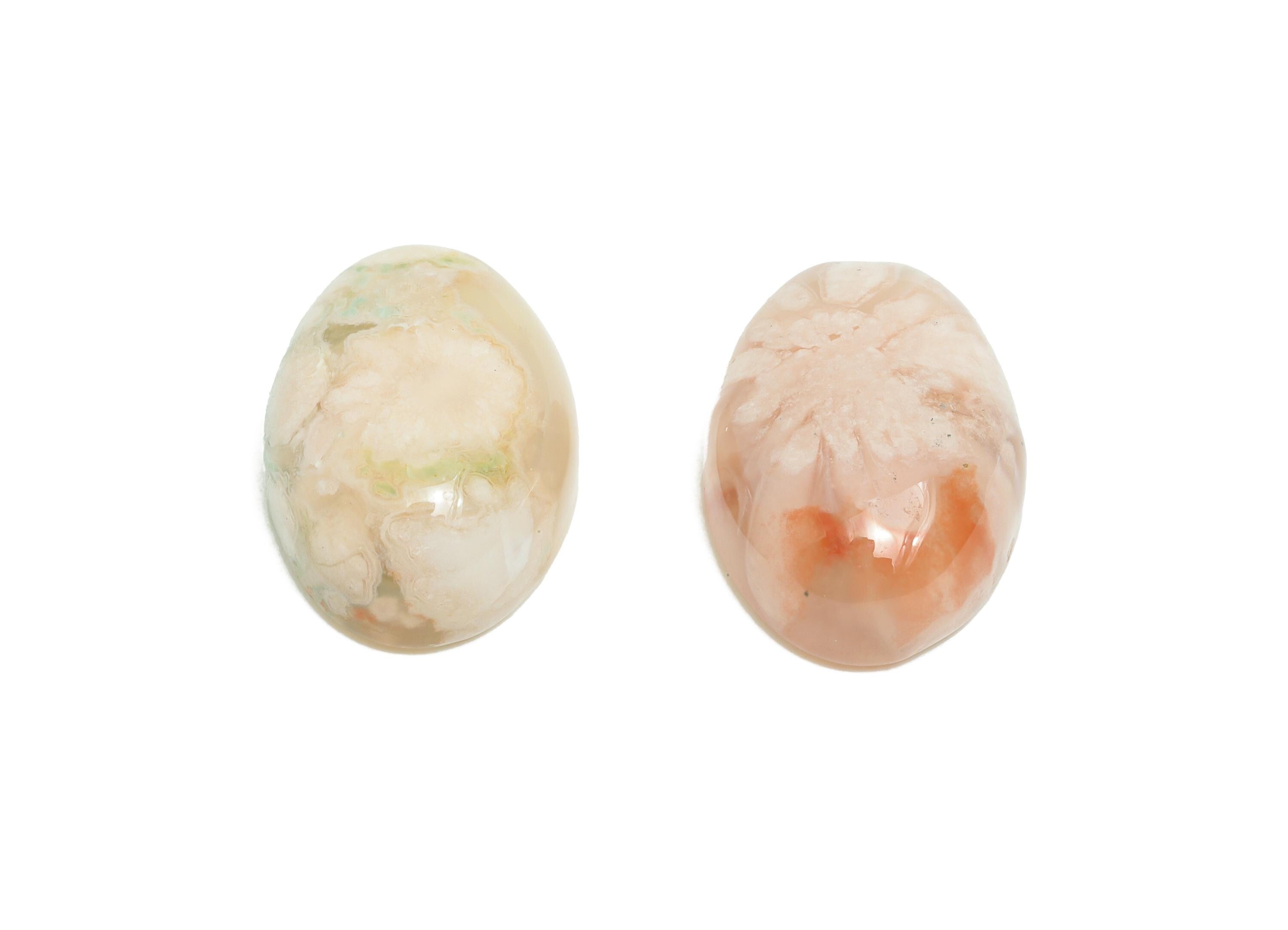 12.8*17.7mm Cabochon Oval Sakura Agate - Flower Agate Stone  For Crafts - Smooth Flower Agate Cabochon Setting For Jewelry Making - NS2757 - DOMEDBAZAAR