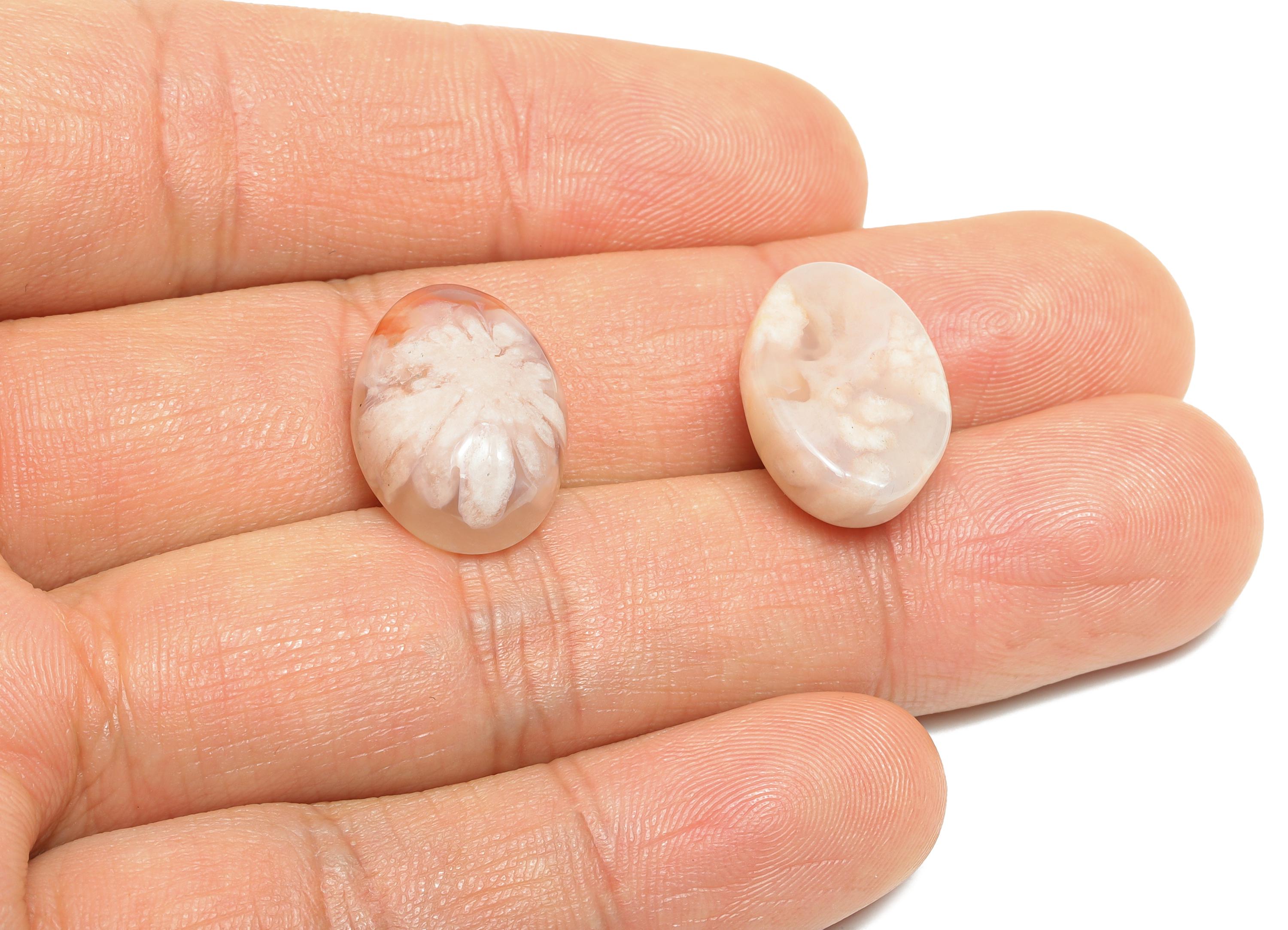 12.8*17.7mm Cabochon Oval Sakura Agate - Flower Agate Stone  For Crafts - Smooth Flower Agate Cabochon Setting For Jewelry Making - NS2757 - DOMEDBAZAAR