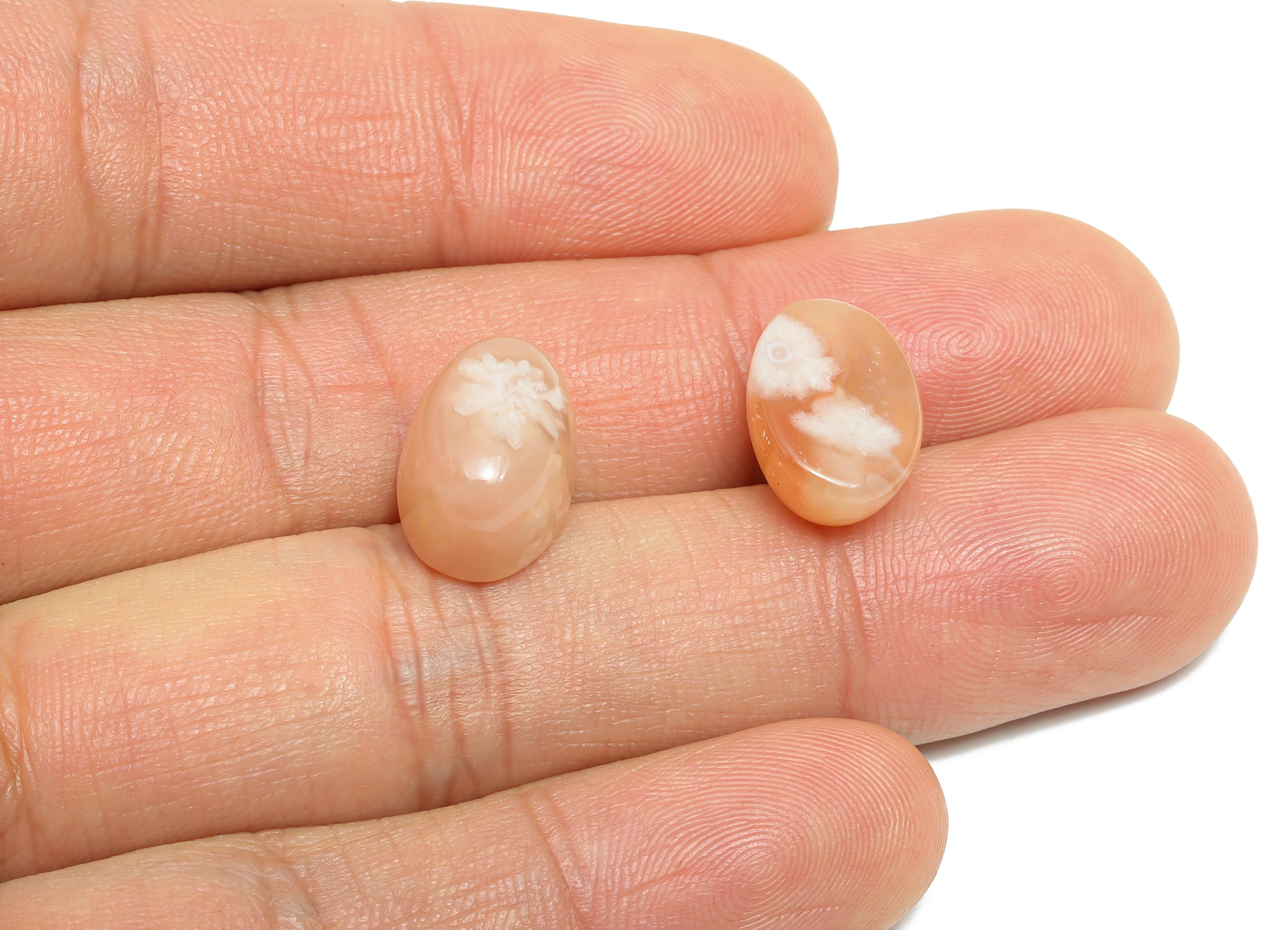 10*14mm Cabochon Oval Sakura Agate - Flower Agate Stone For Crafts - Healing Smooth Flower Agate Cabochon Setting For Jewelry Making -NS2758 - DOMEDBAZAAR