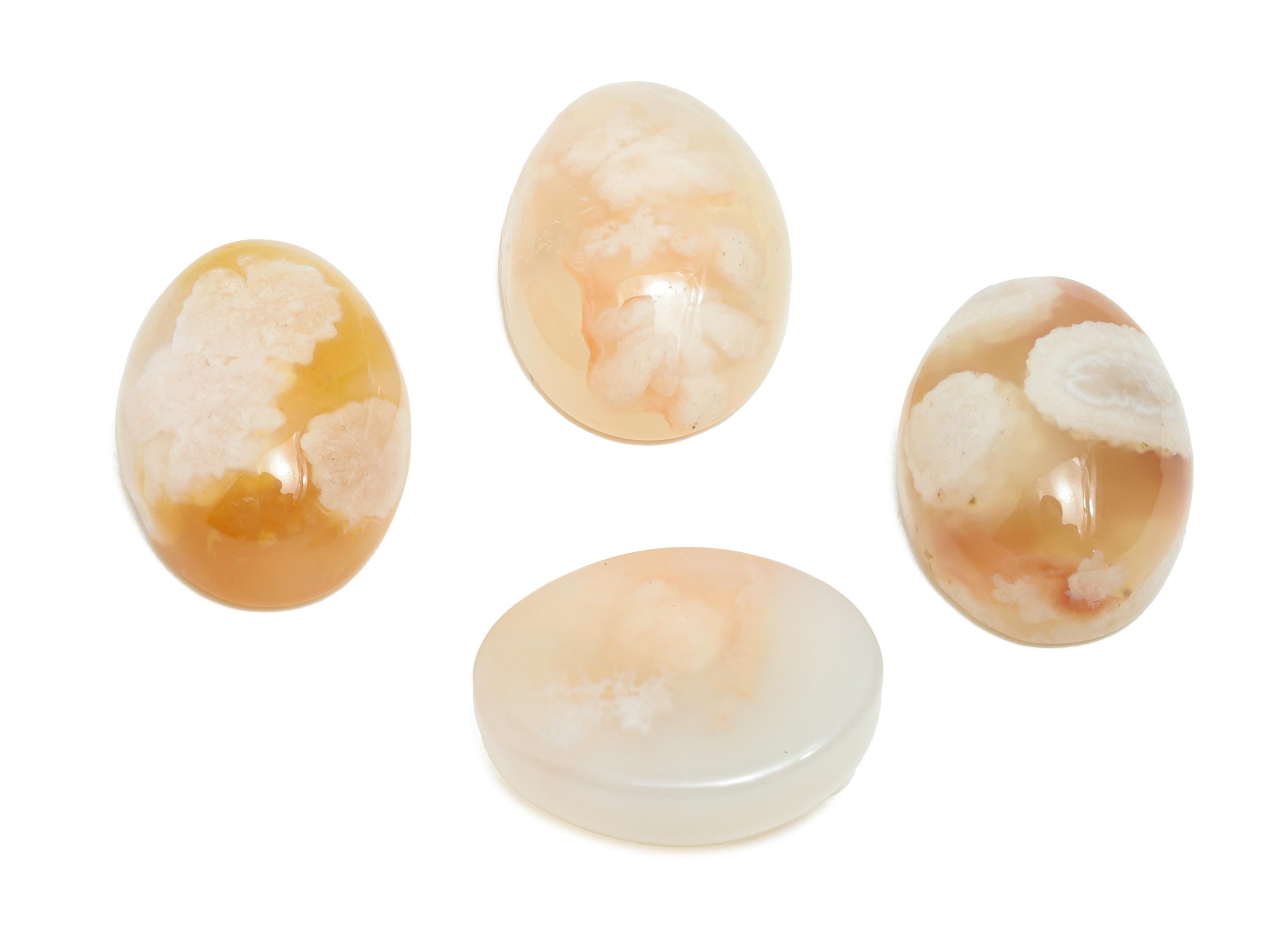 12*16mm Cabochon Oval Sakura Agate - Flower Agate Stone For Crafts - Smooth Flower Agate Cabochon Setting For Jewelry Making - NS2759 - DOMEDBAZAAR