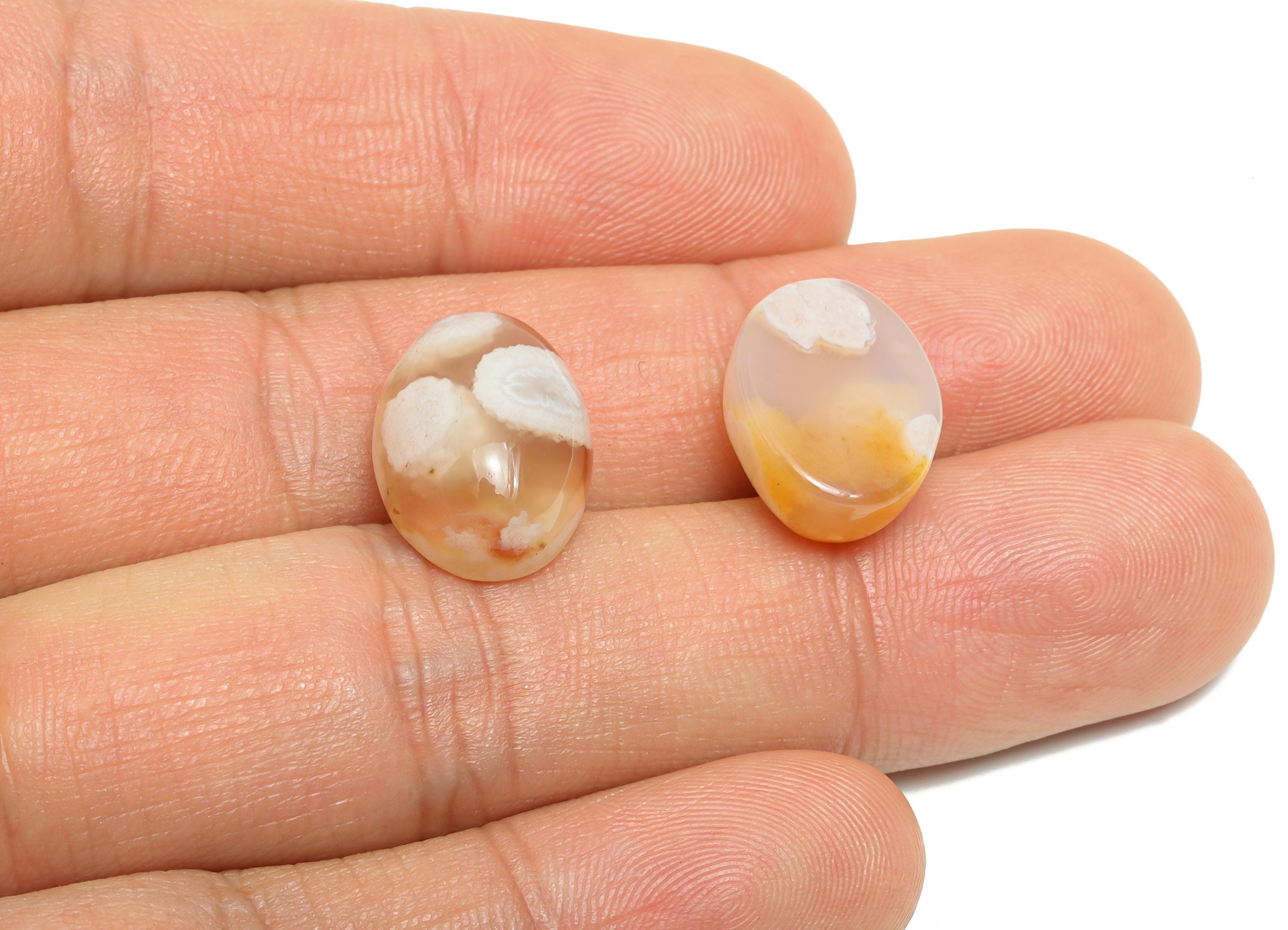 12*16mm Cabochon Oval Sakura Agate - Flower Agate Stone For Crafts - Smooth Flower Agate Cabochon Setting For Jewelry Making - NS2759 - DOMEDBAZAAR
