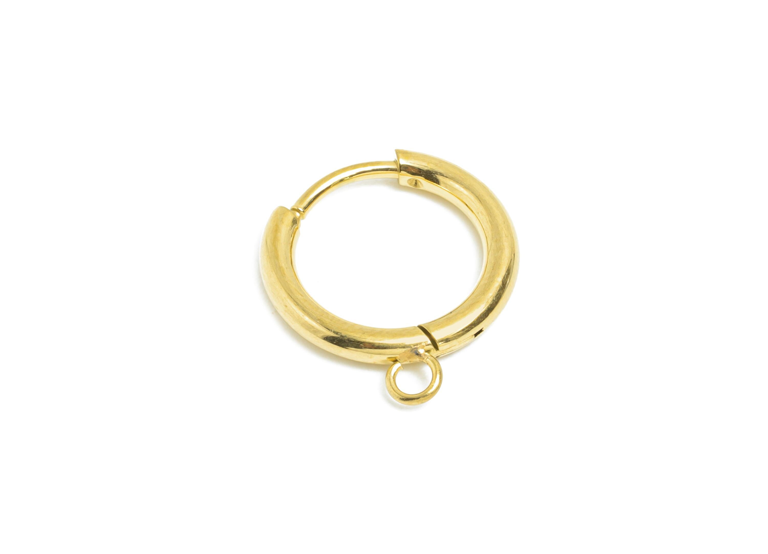 Steel Hoop Earring - Gold Hoop Earring Clasp with Loop - Minimalist Circle Huggie Earring - 18K Real Vacuum Plating - 15.9x14x2mm - SS2221 - DOMEDBAZAAR