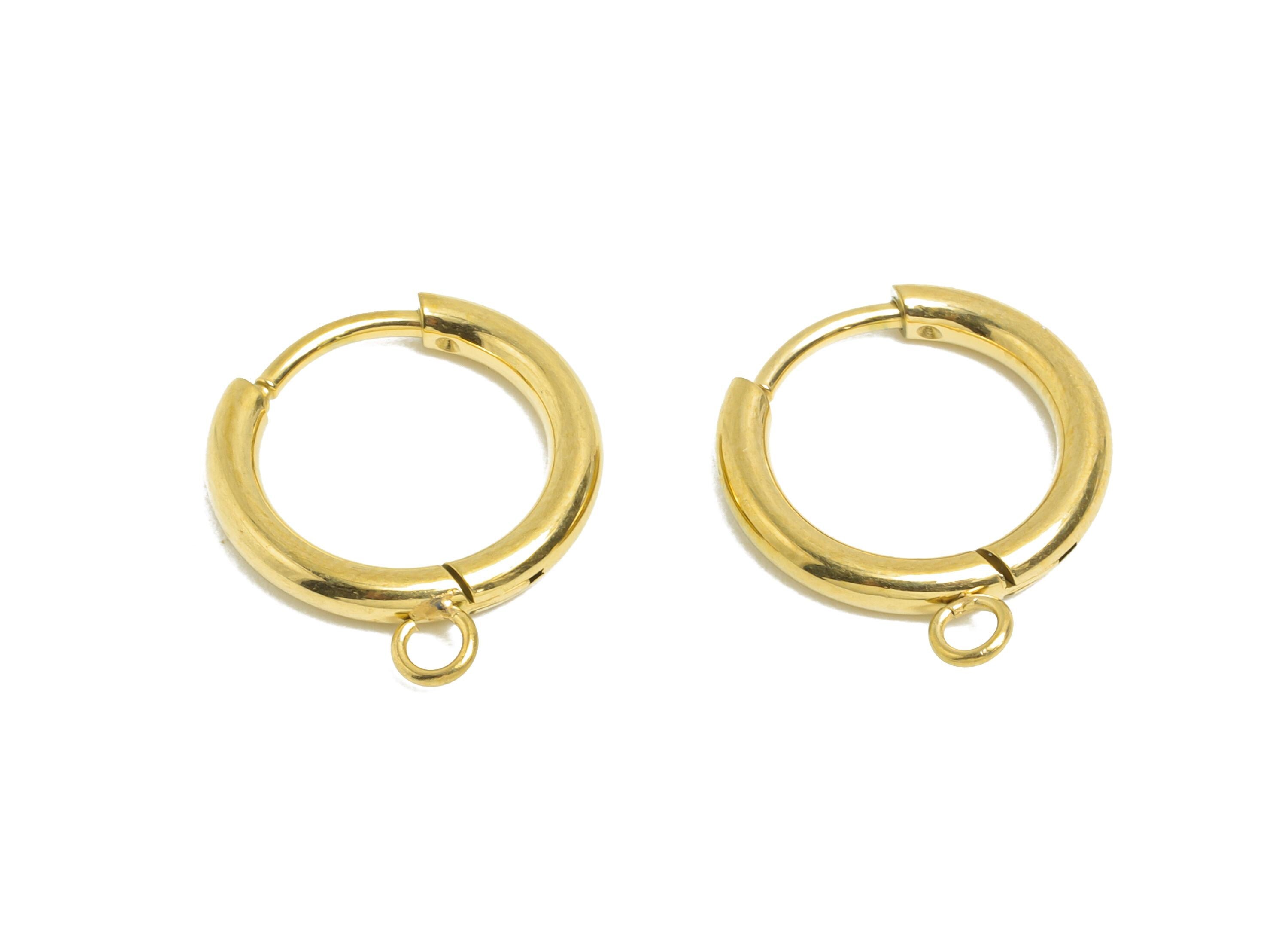 Steel Hoop Earring - Gold Hoop Earring Clasp with Loop - Minimalist Circle Huggie Earring - 18K Real Vacuum Plating - 15.9x14x2mm - SS2221 - DOMEDBAZAAR