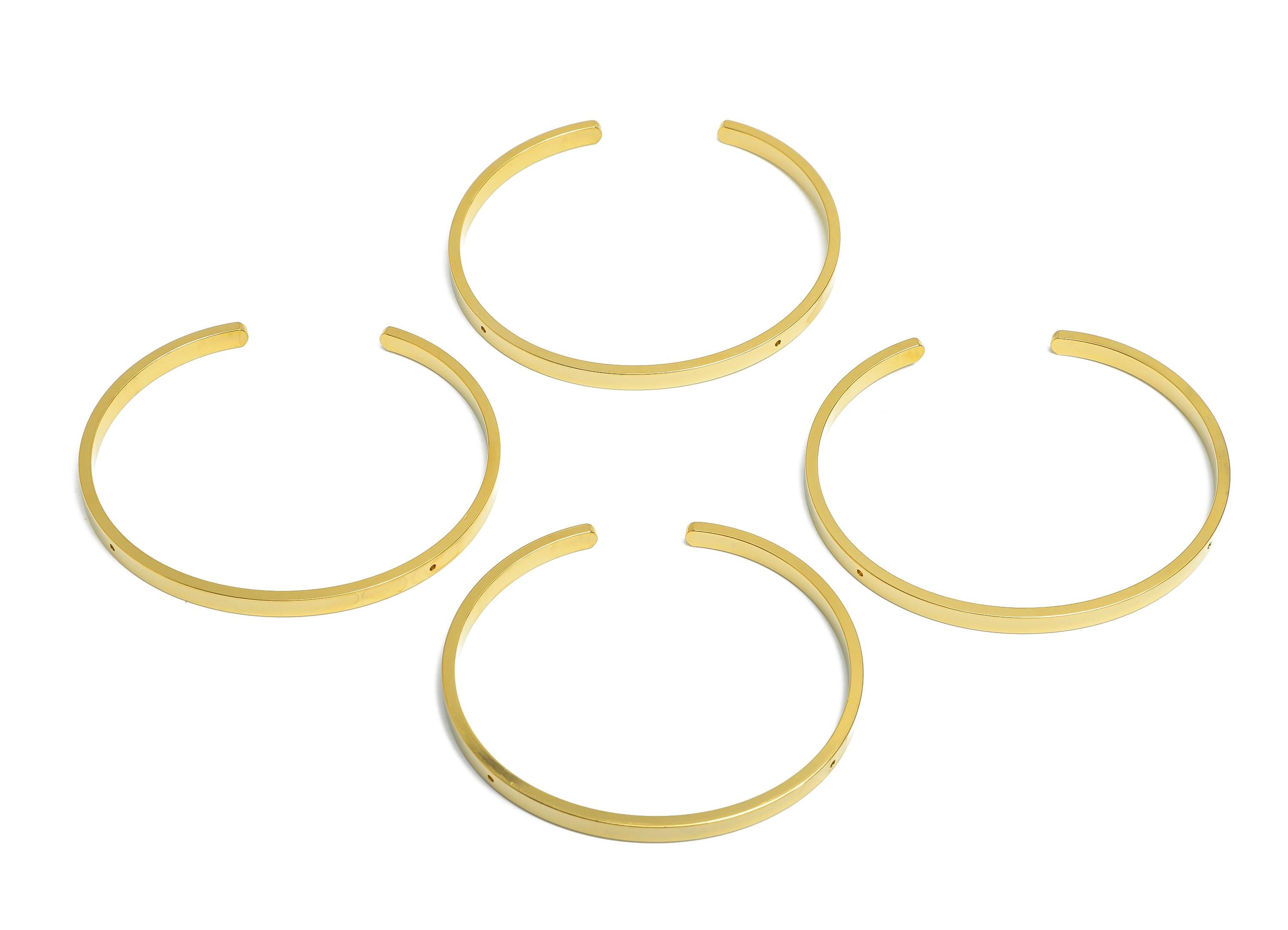 2*4mm Steel Bangle Bracelet - Minimalist Cuff Bracelet With 2 Holes - Customizable Holes For Beading - 18K Vacuum Plating - 61x55x4mm-SS2351