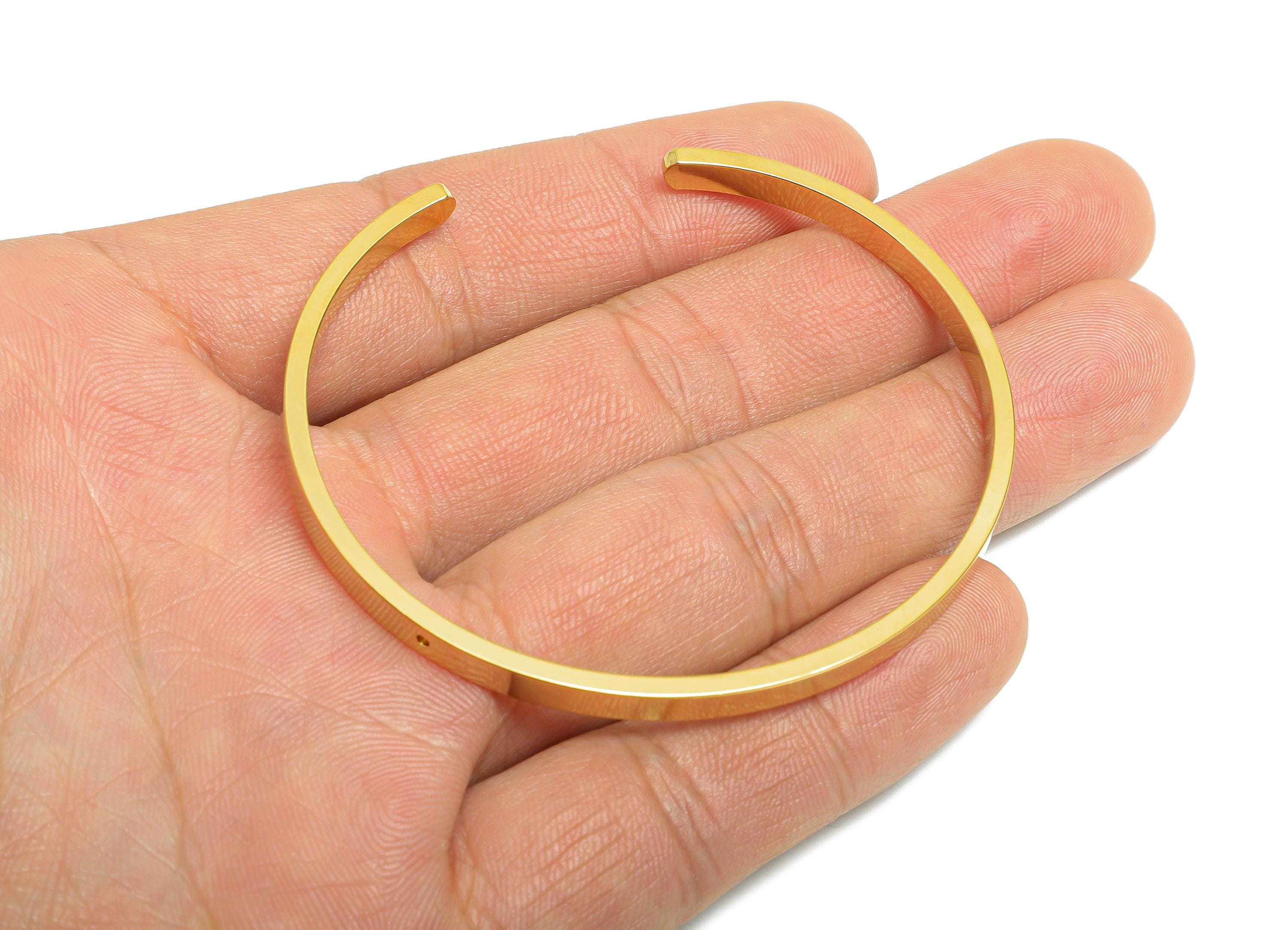 2*4mm Steel Bangle Bracelet - Minimalist Cuff Bracelet With 2 Holes - Customizable Holes For Beading - 18K Vacuum Plating - 61x55x4mm-SS2351