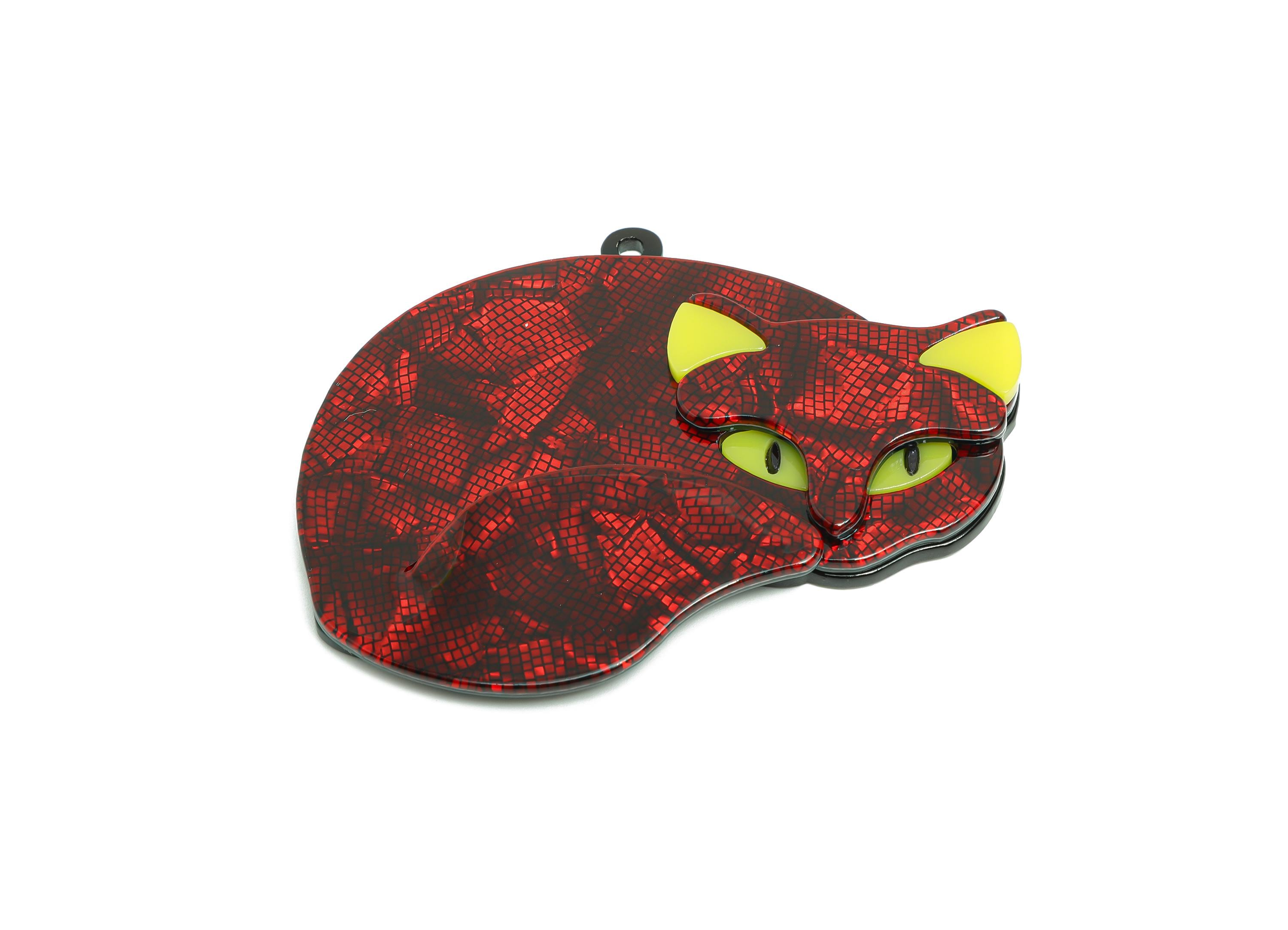 Acrylic Snakeskin Cat Charm - Unique Cat Pendant for Keychain - Handmade Artistic Cat Charms - Creative Accessory DIY - 74x52x7.8mm - AC2665 - DOMEDBAZAAR