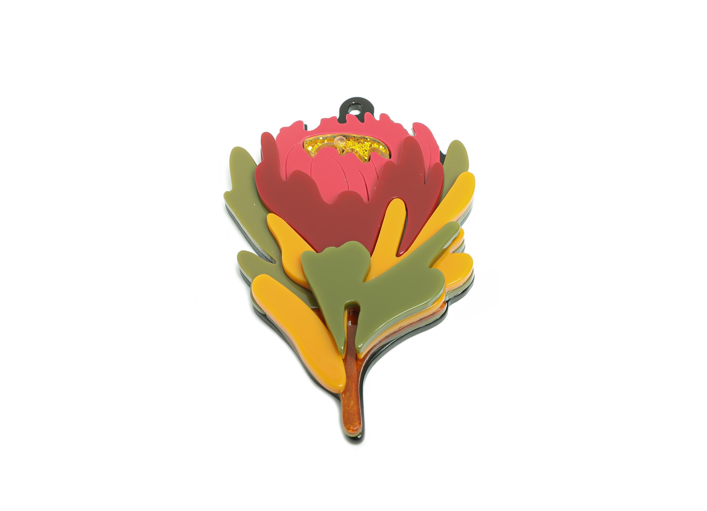 Acrylic Flower Charm - Nature Floral Pendant for Keychain - Handmade Botanical Keychain Design - DIY Making Accessory - 72x46x10mm - AC2655 - DOMEDBAZAAR