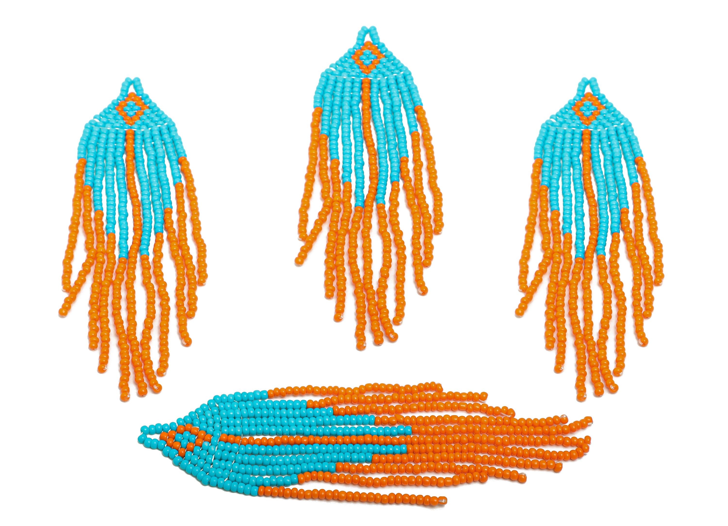 Beaded Tassel Earring Charm - Colorful Handmade Glass Beaded Long Fringe Charm - Trendy Boho Jewelry - Jewelry Making - 107x23x2mm - TH1086