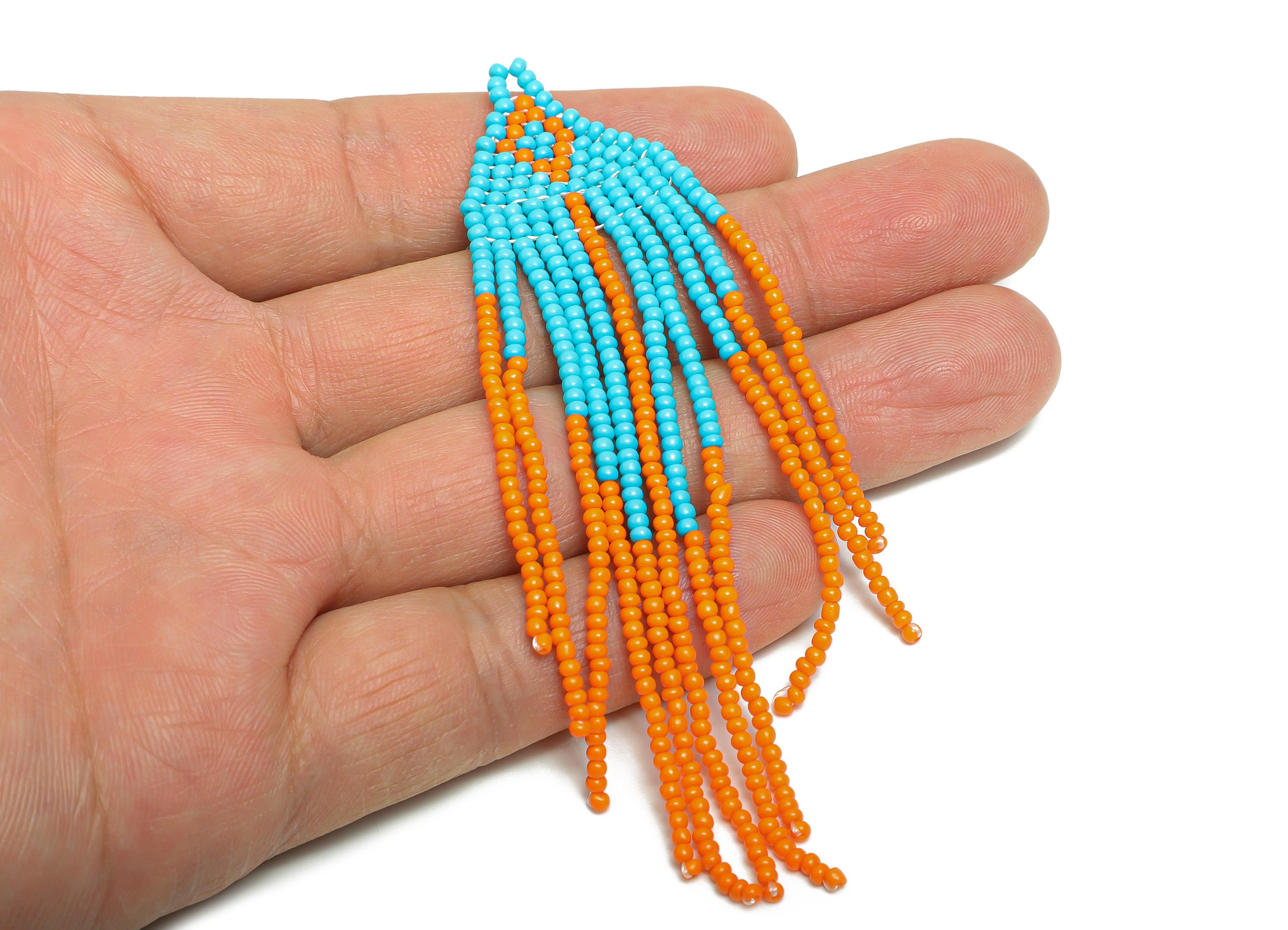 Beaded Tassel Earring Charm - Colorful Handmade Glass Beaded Long Fringe Charm - Trendy Boho Jewelry - Jewelry Making - 107x23x2mm - TH1086