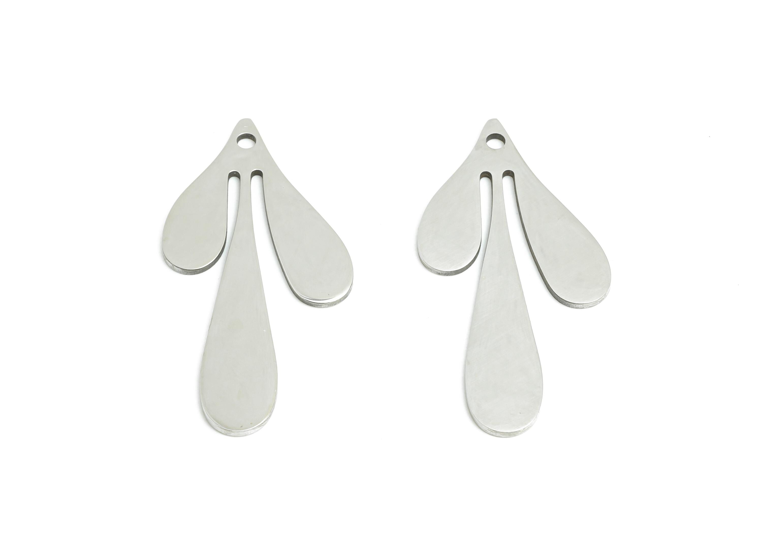 Steel Leaf Earring Charm - DIY Unique Drop Earring Charm - DIY Jewelry Making Supplies - Steel Earring Findings - 35x17x0.98mm - SS2519 - DOMEDBAZAAR