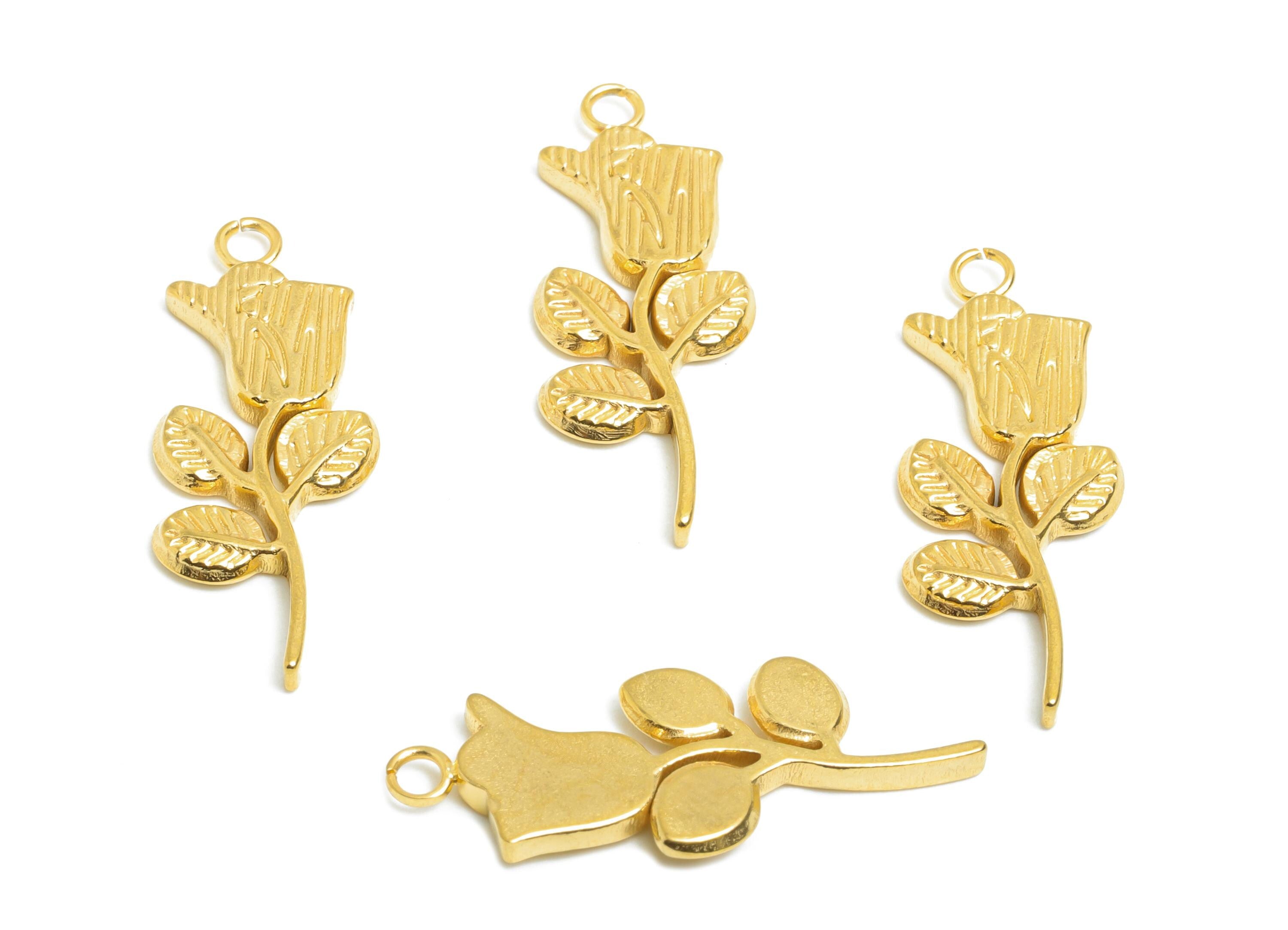 Steel Rose Earring Charm - DIY Unique Floral Earring Charm - DIY Jewelry Making Supplies - 18k Vacuum Plating - 25.44x9.78x2.06mm - SS2356 - DOMEDBAZAAR