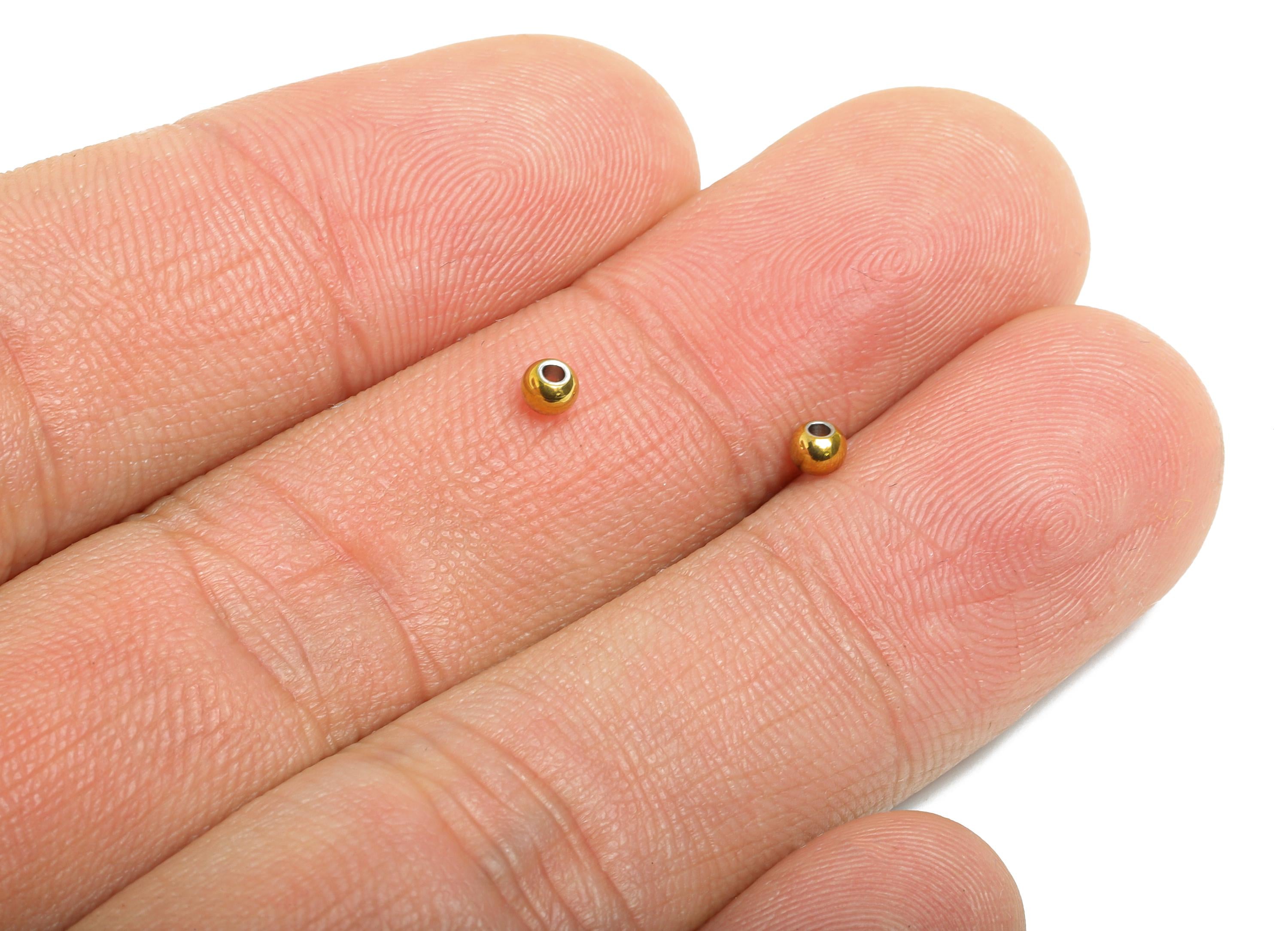 3mm Steel Ball Spacer Bead - Beading Accessories for Bracelet or Necklace - Round Bead for Jewelry DIY - 18K Vacuum Plated - 3x3x2mm -SS2217 - DOMEDBAZAAR